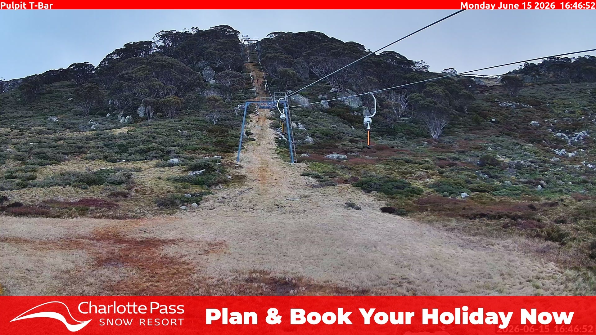 Charlotte Pass Pulpit T-Bar snow cam captured at 15 June 2026, 6:47 am