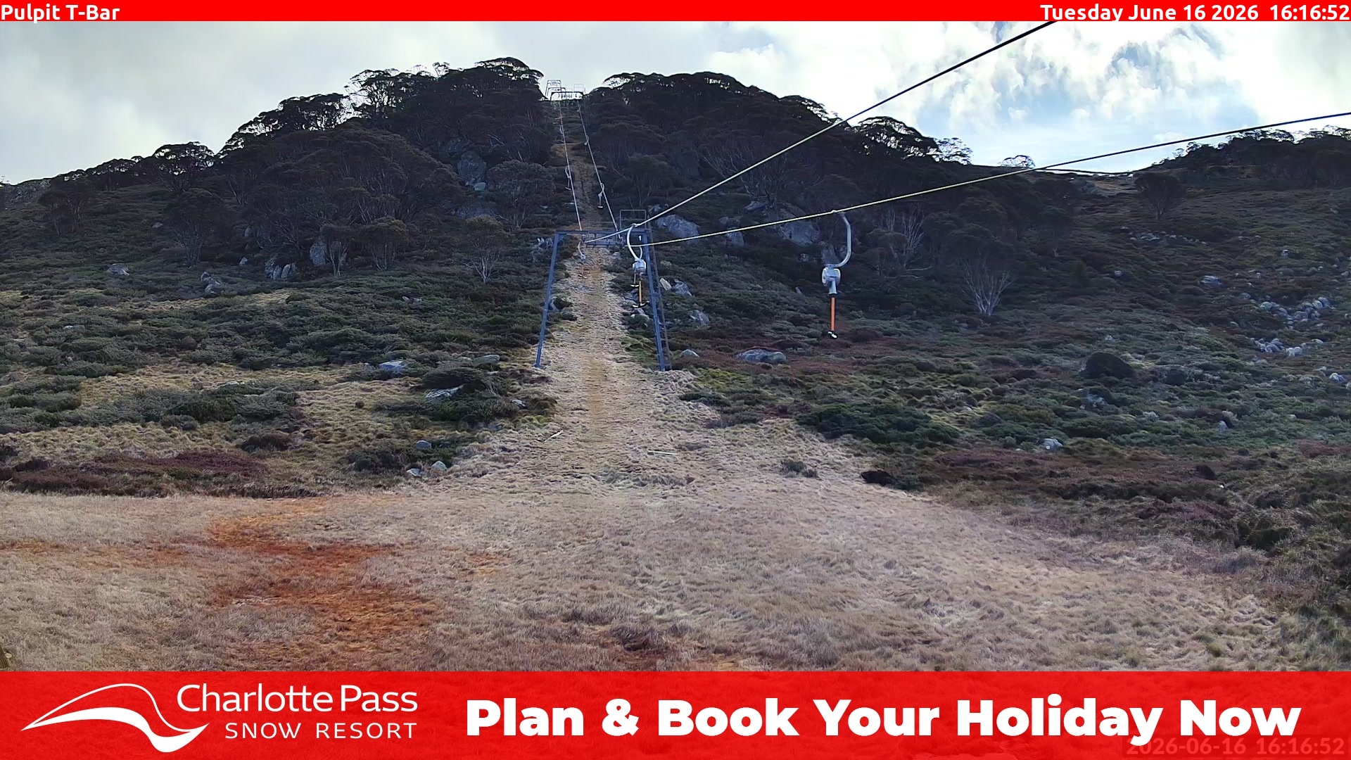 Charlotte Pass Pulpit T-Bar snow cam captured at 16 June 2026, 6:18 am