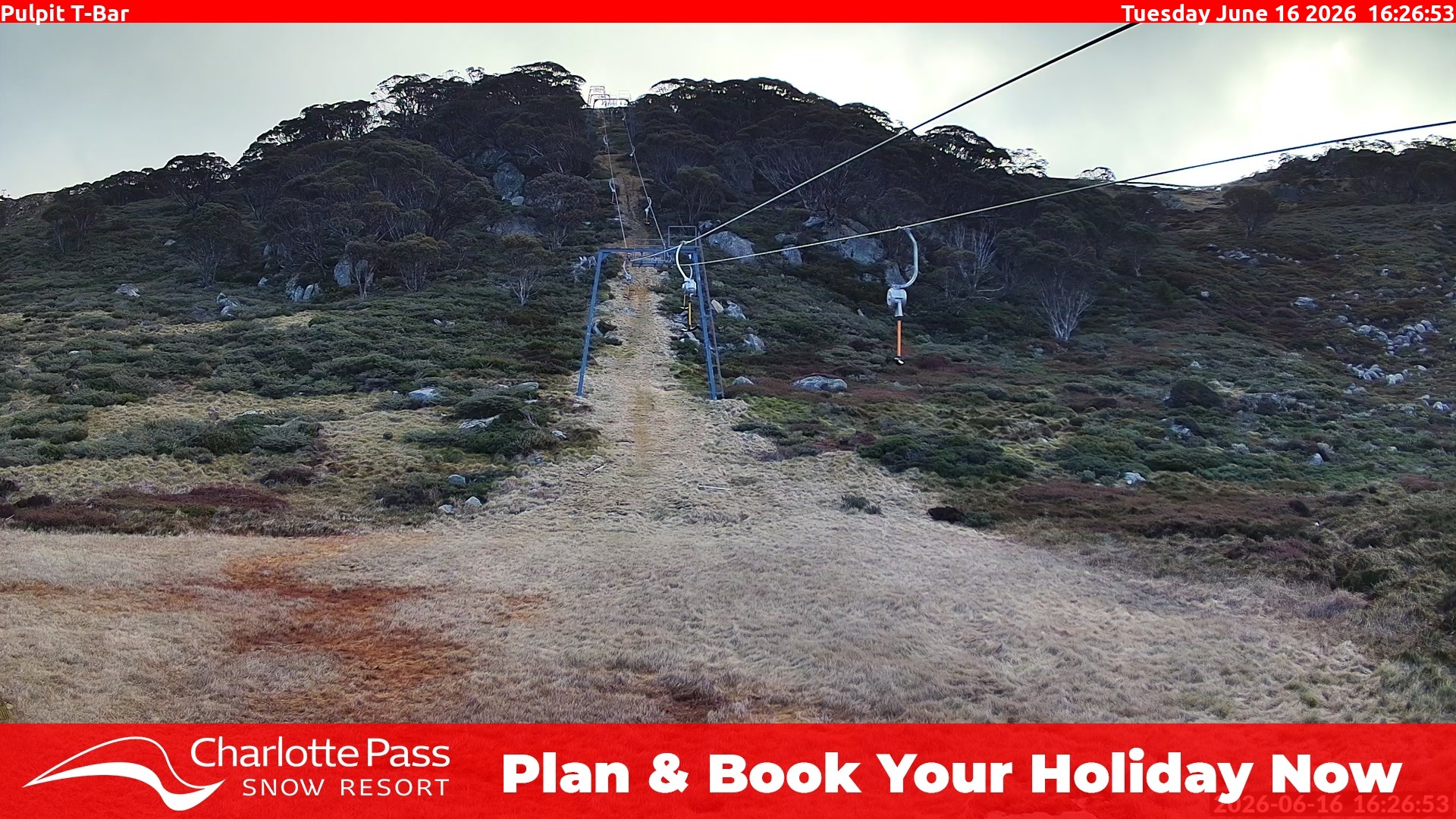 Charlotte Pass Pulpit T-Bar snow cam captured at 16 June 2026, 6:30 am