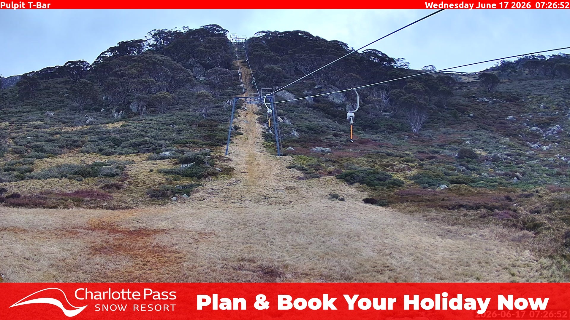 Charlotte Pass Pulpit T-Bar snow cam captured at 16 June 2026, 9:30 pm