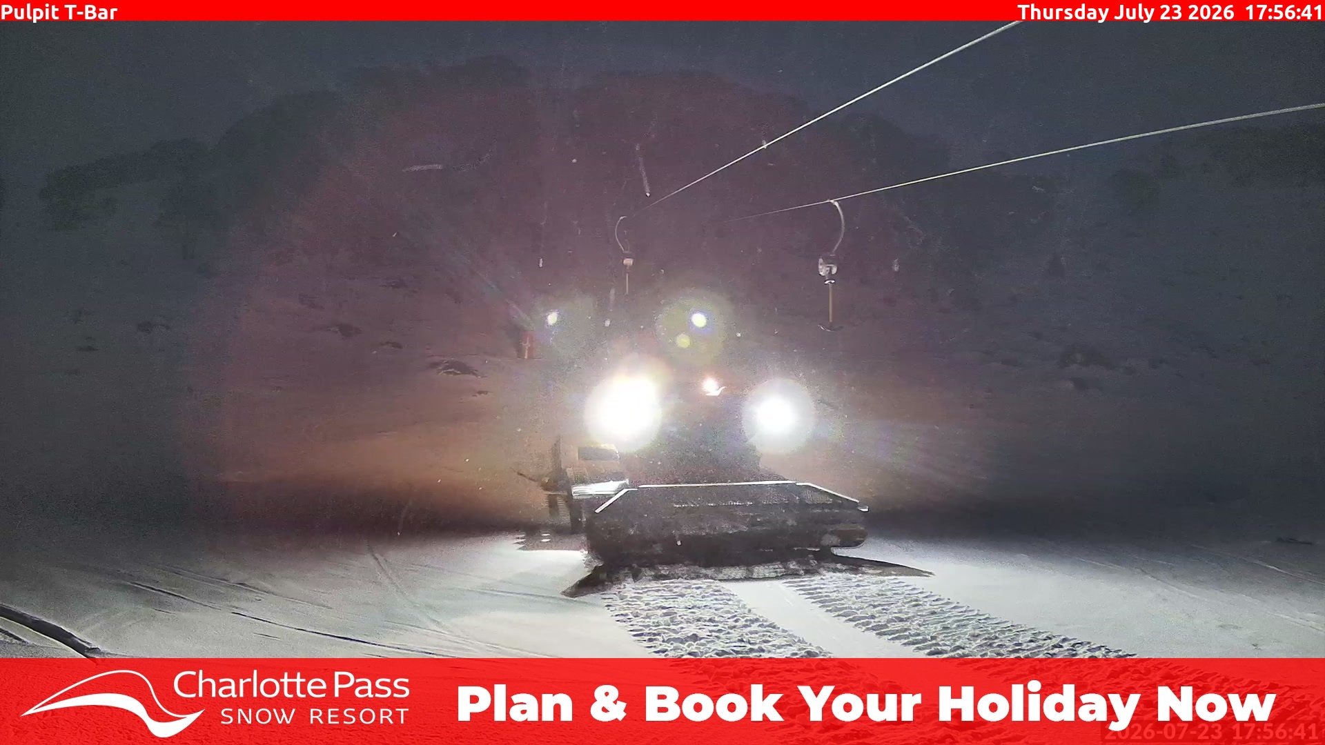 Charlotte Pass Pulpit T-Bar snow cam captured at 23 July 2026 at 5:59 pm AEST