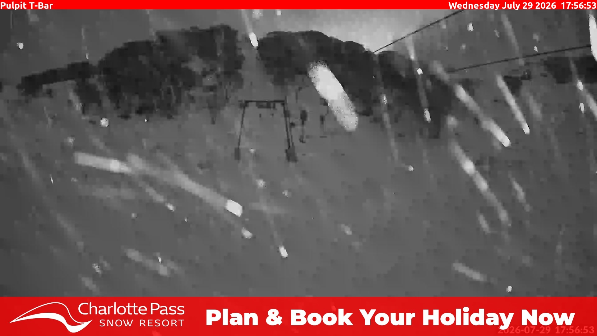 Charlotte Pass Pulpit T-Bar snow cam captured at 29 July 2026 at 6:06 pm AEST