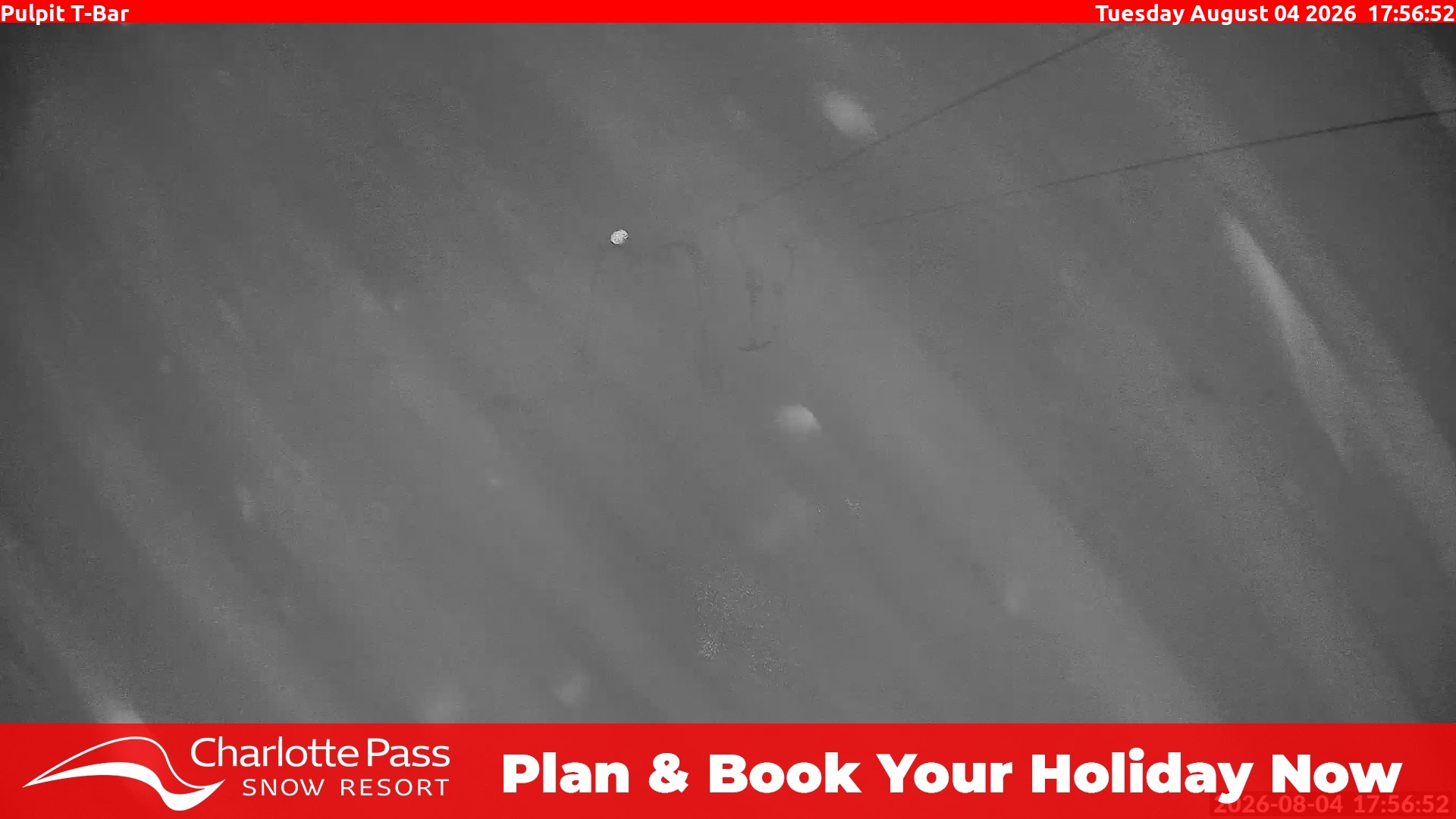 Charlotte Pass Pulpit T-Bar snow cam captured at 4 August 2026 at 6:03 pm AEST