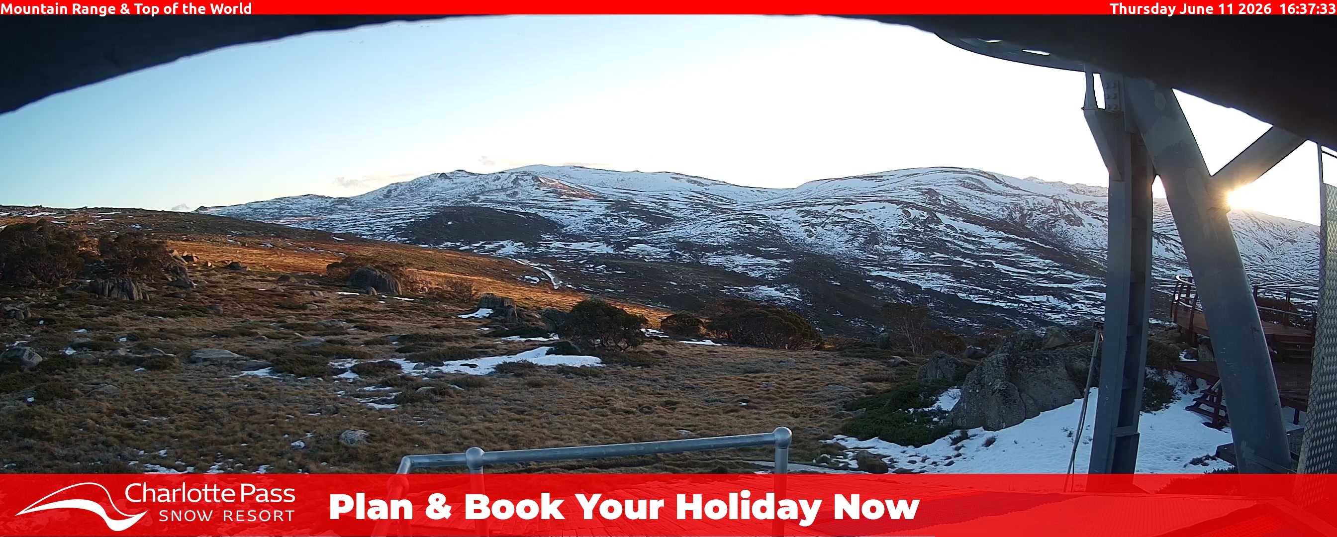 Charlotte Pass Mountain Range and Top of the World snow cam captured at 11 June 2026, 6:40 am