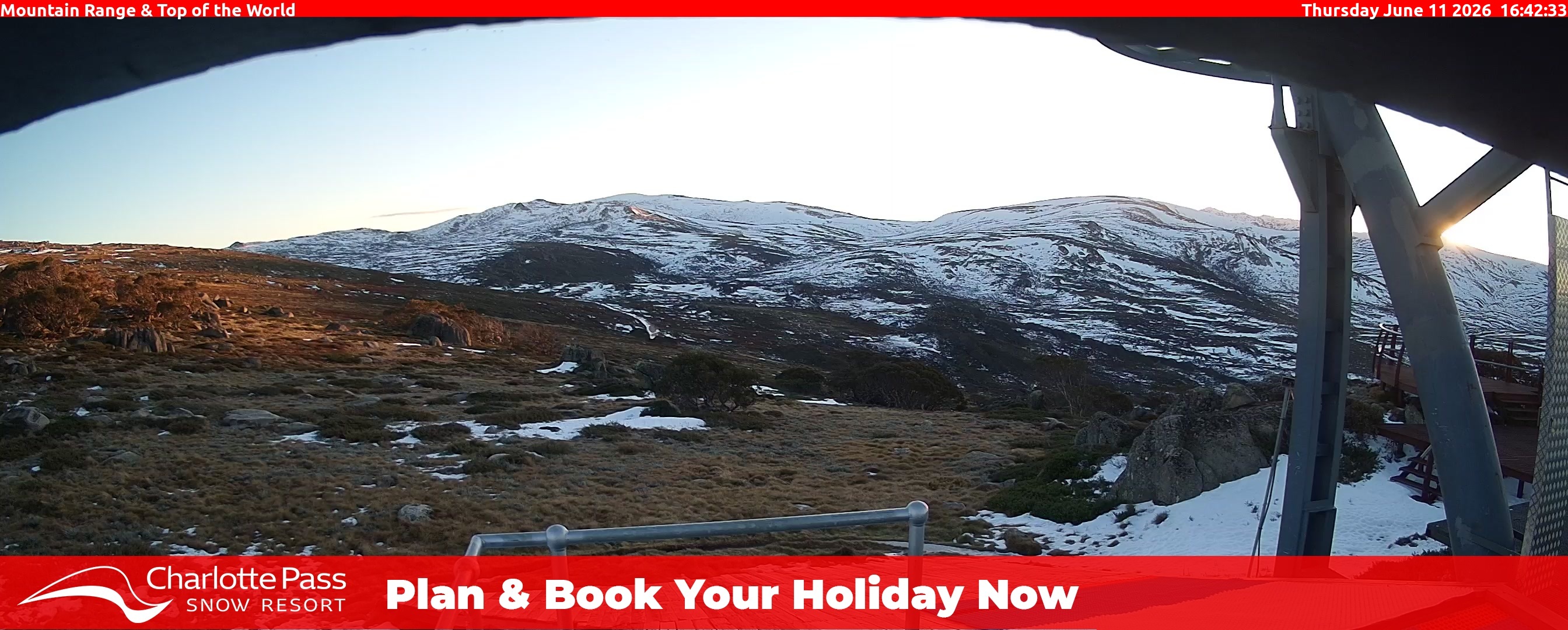 Charlotte Pass Mountain Range and Top of the World snow cam captured at 11 June 2026, 6:46 am