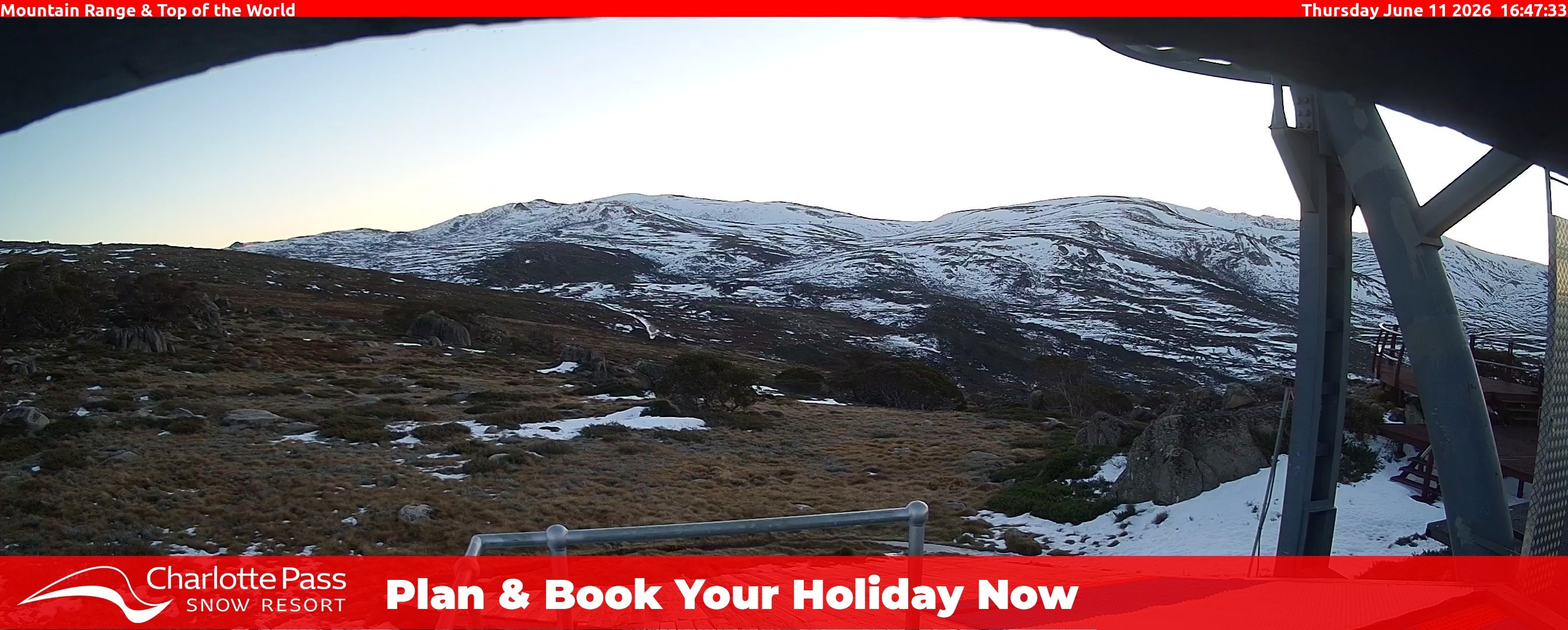 Charlotte Pass Mountain Range and Top of the World snow cam captured at 11 June 2026, 6:52 am