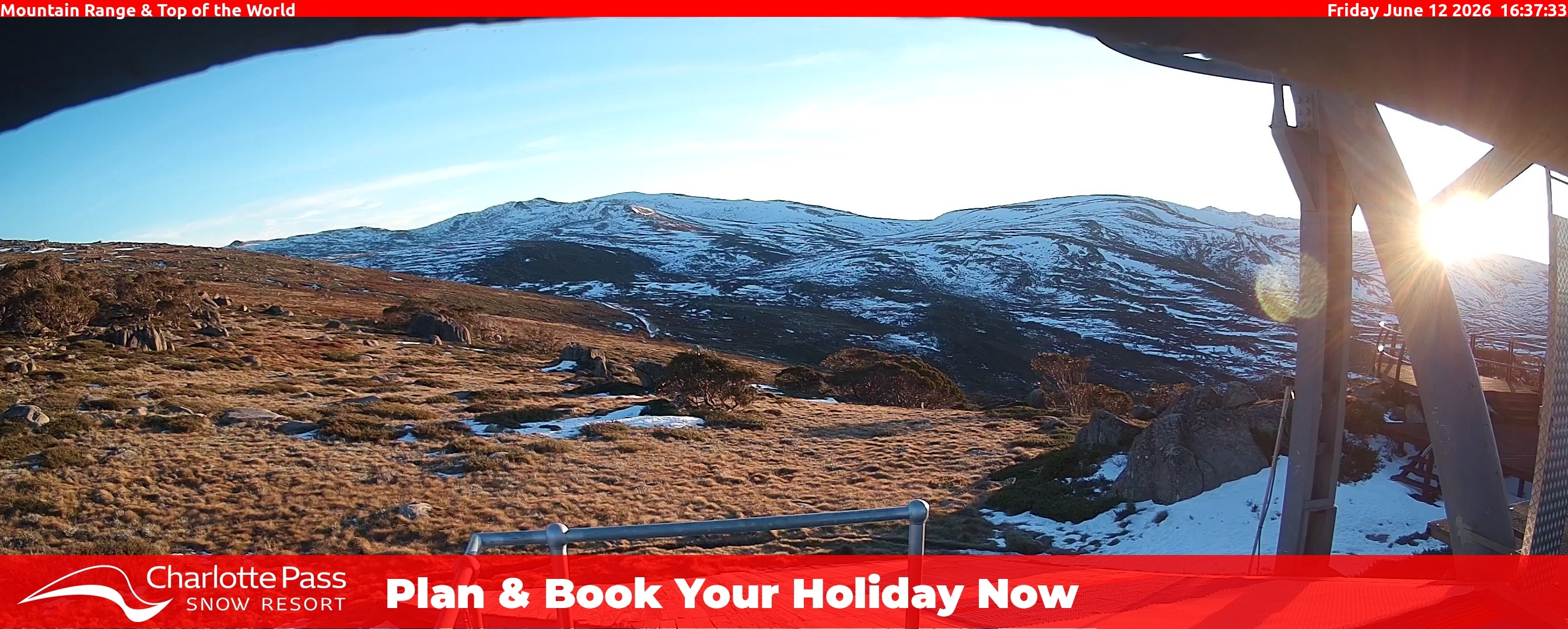 Charlotte Pass Mountain Range and Top of the World snow cam captured at 12 June 2026, 6:40 am