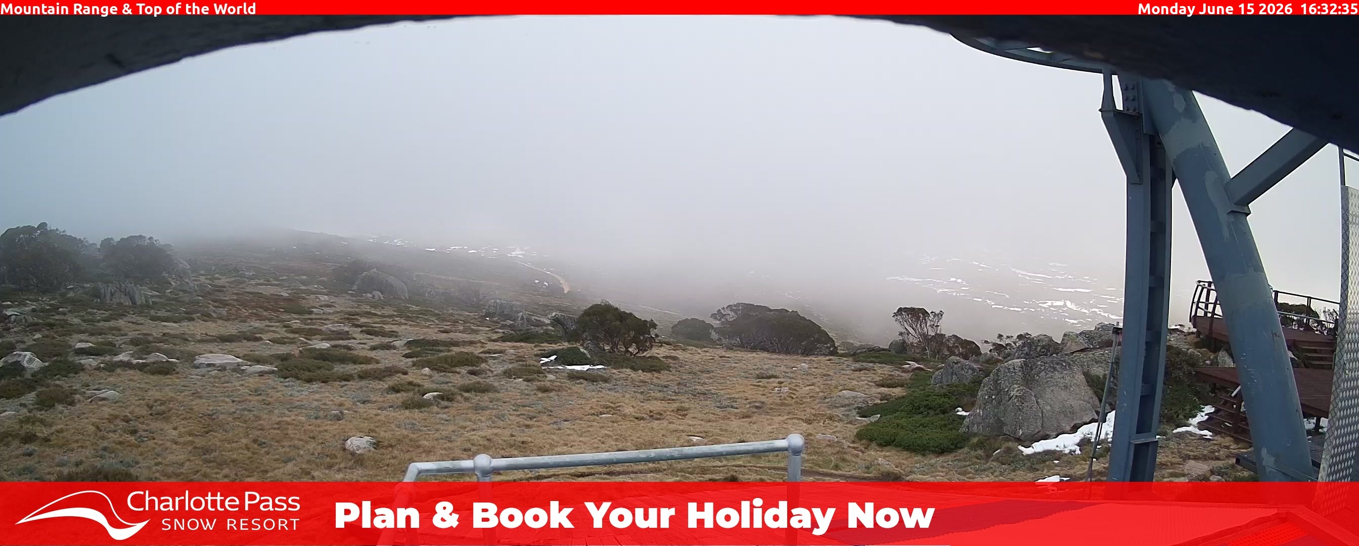 Charlotte Pass Mountain Range and Top of the World snow cam captured at 15 June 2026, 6:35 am