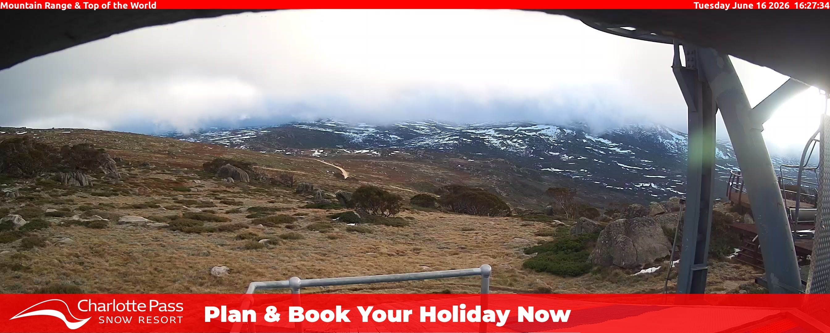 Charlotte Pass Mountain Range and Top of the World snow cam captured at 16 June 2026, 6:30 am