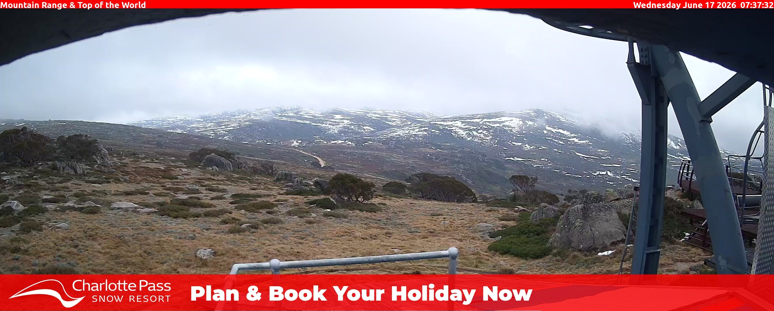 Charlotte Pass Mountain Range and Top of the World snow cam captured at 16 June 2026, 9:38 pm