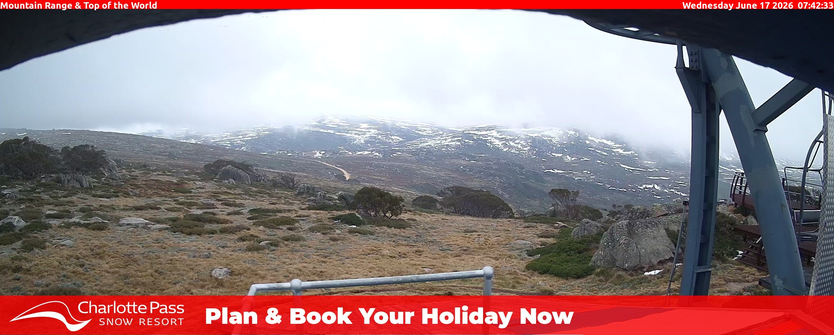 Charlotte Pass Mountain Range and Top of the World snow cam captured at 16 June 2026, 9:44 pm