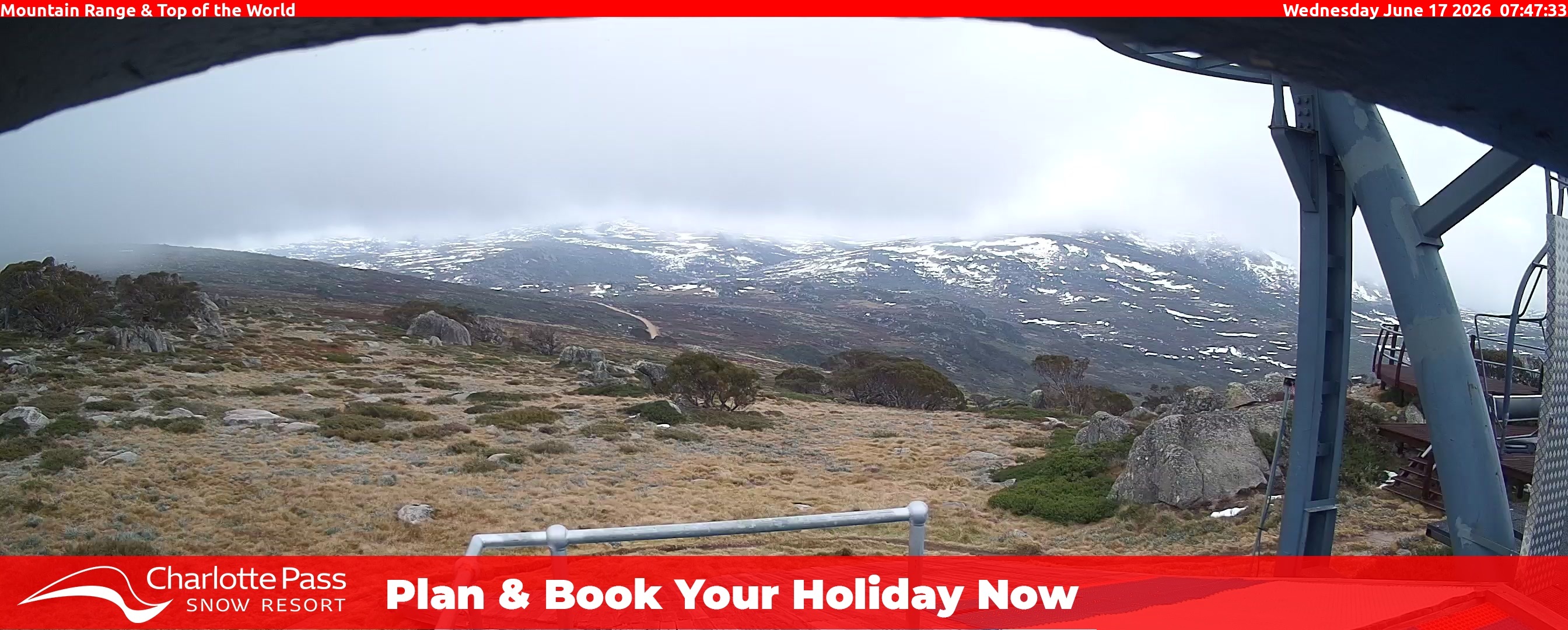 Charlotte Pass Mountain Range and Top of the World snow cam captured at 16 June 2026, 9:50 pm