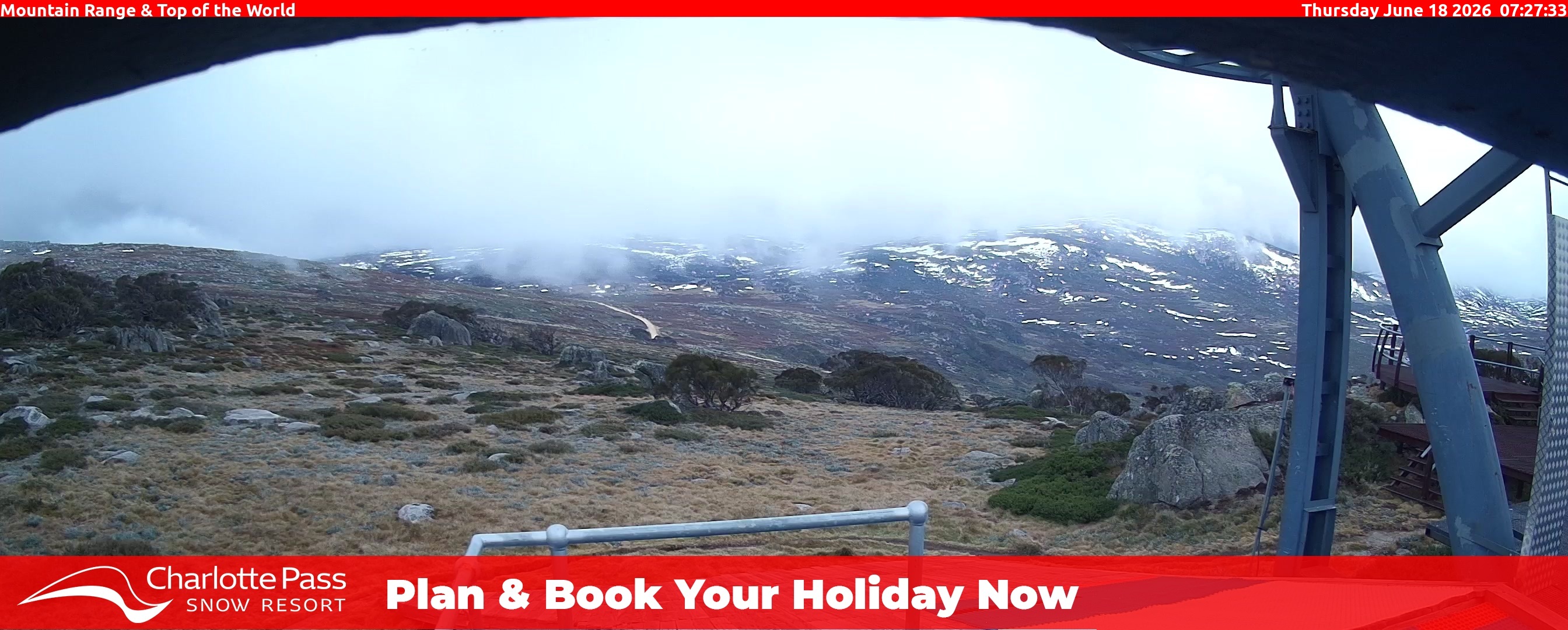 Charlotte Pass Mountain Range and Top of the World snow cam captured at 17 June 2026, 9:28 pm