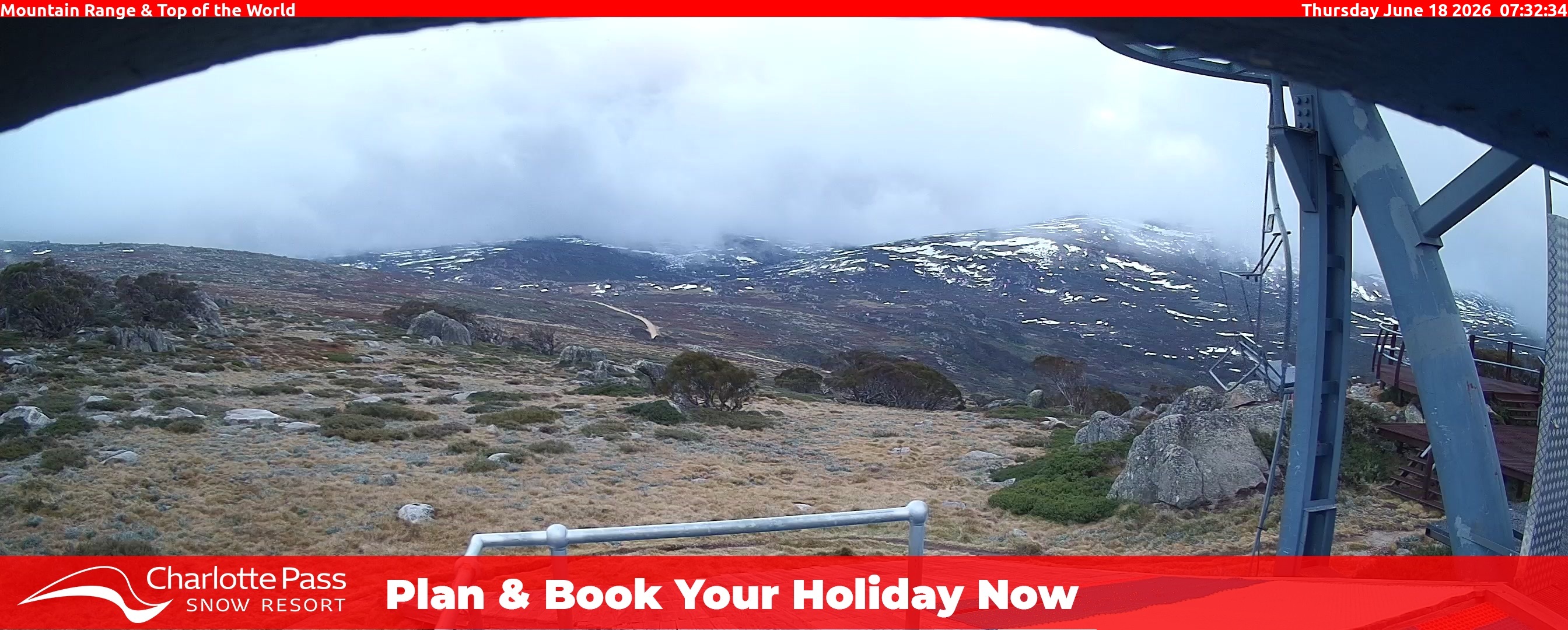 Charlotte Pass Mountain Range and Top of the World snow cam captured at 17 June 2026, 9:34 pm