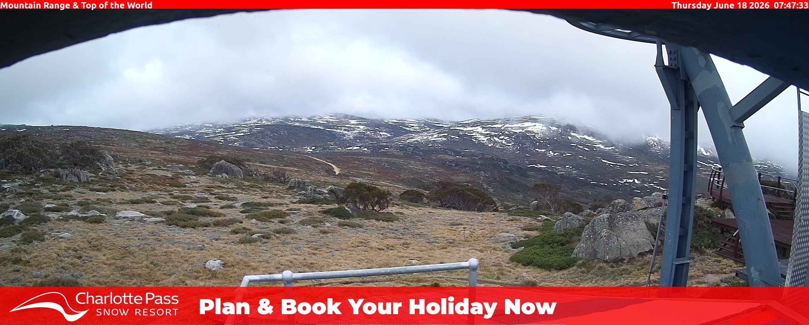 Charlotte Pass Mountain Range and Top of the World snow cam captured at 17 June 2026, 9:52 pm