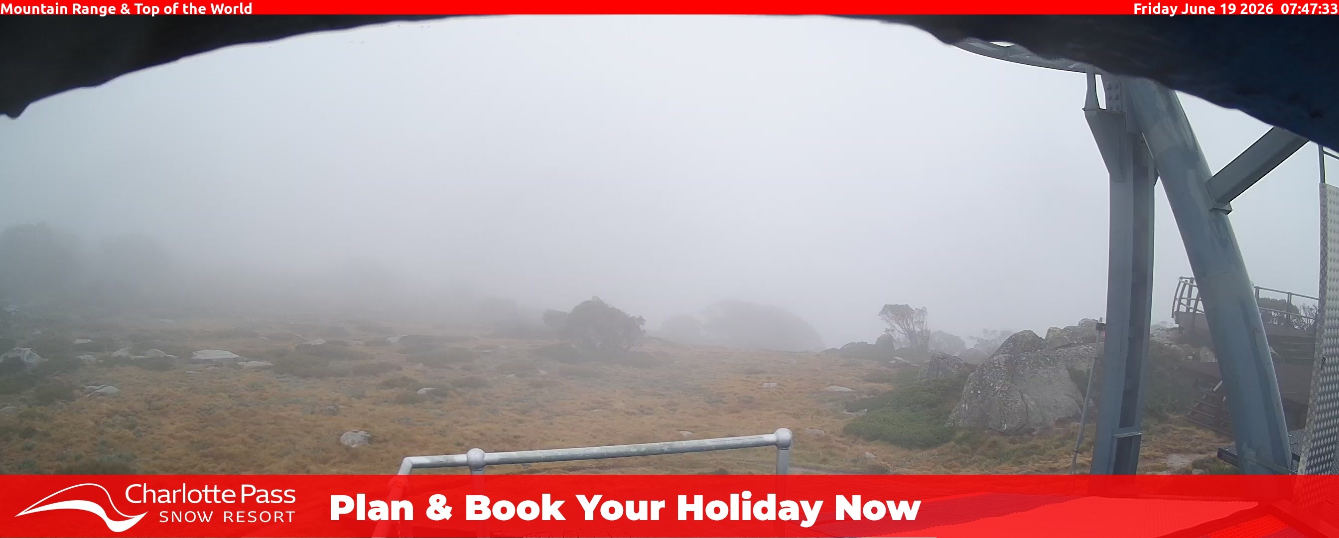 Charlotte Pass Mountain Range and Top of the World snow cam captured at 18 June 2026, 9:51 pm