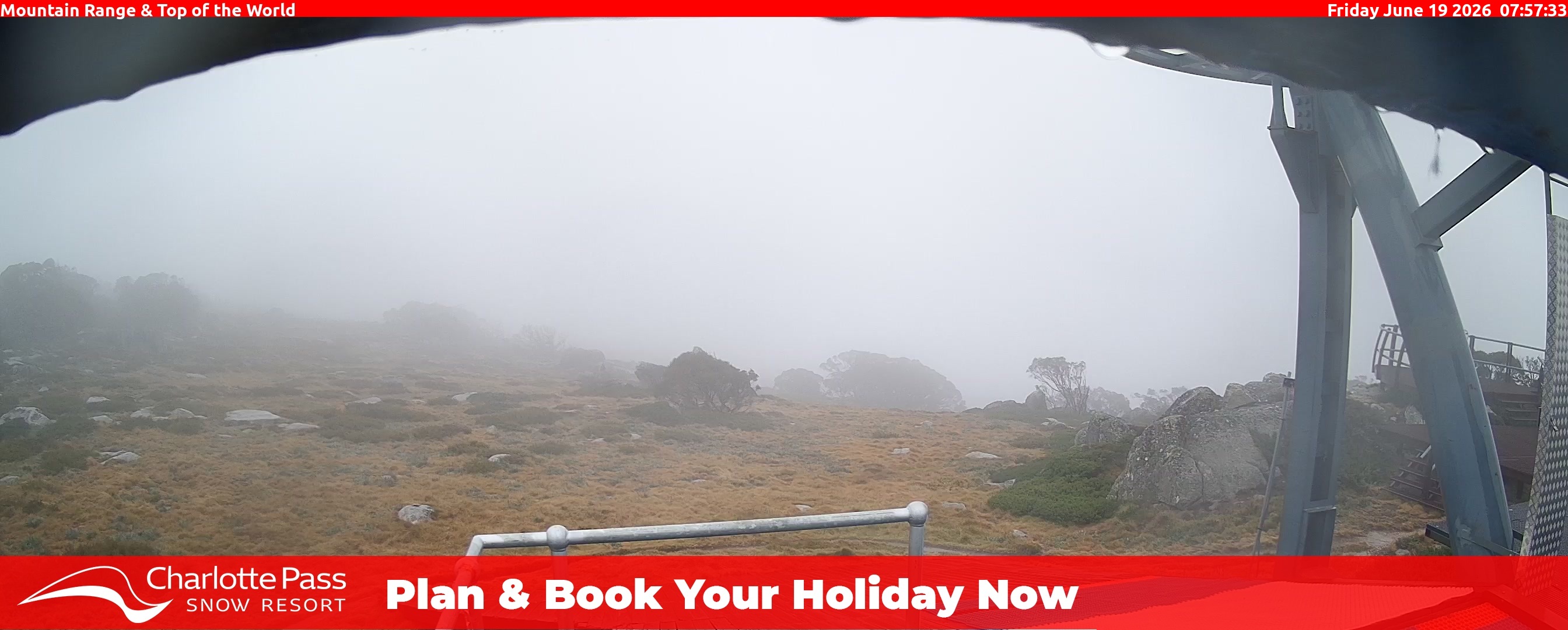 Charlotte Pass Mountain Range and Top of the World snow cam captured at 18 June 2026, 9:57 pm