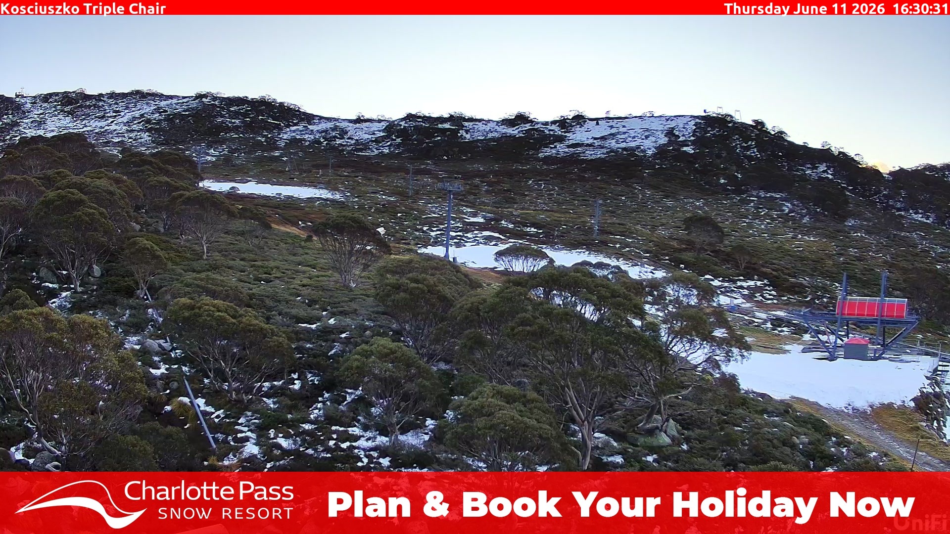 Charlotte Pass Kosciuszko Triple Chair snow cam captured at 11 June 2026, 6:34 am