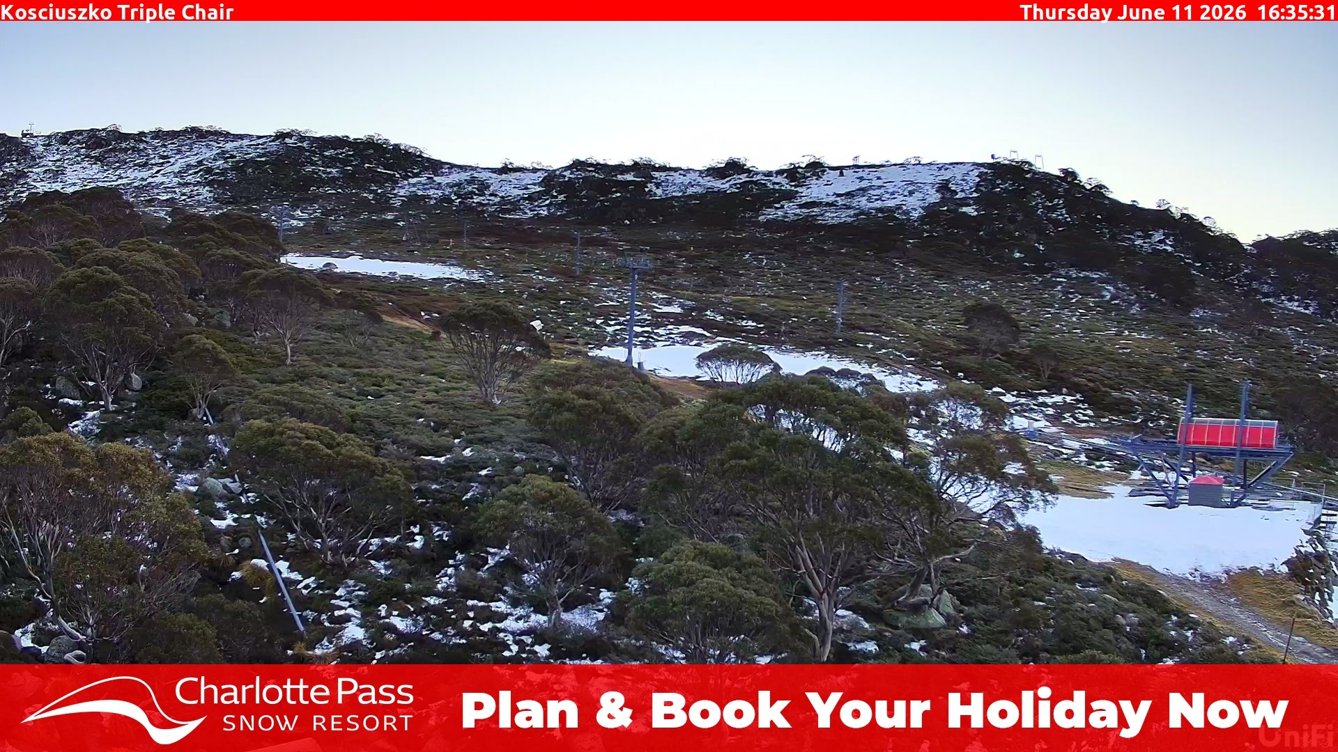 Charlotte Pass Kosciuszko Triple Chair snow cam captured at 11 June 2026, 6:40 am