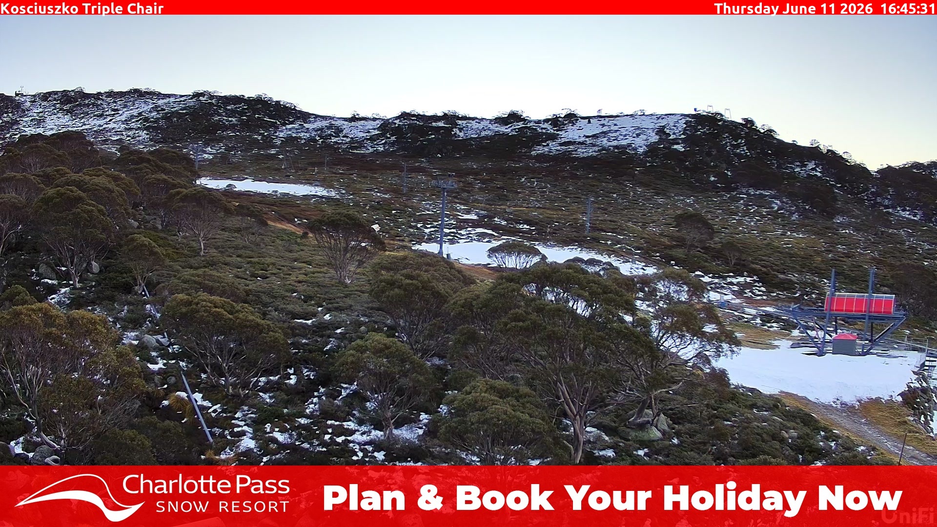 Charlotte Pass Kosciuszko Triple Chair snow cam captured at 11 June 2026, 6:46 am