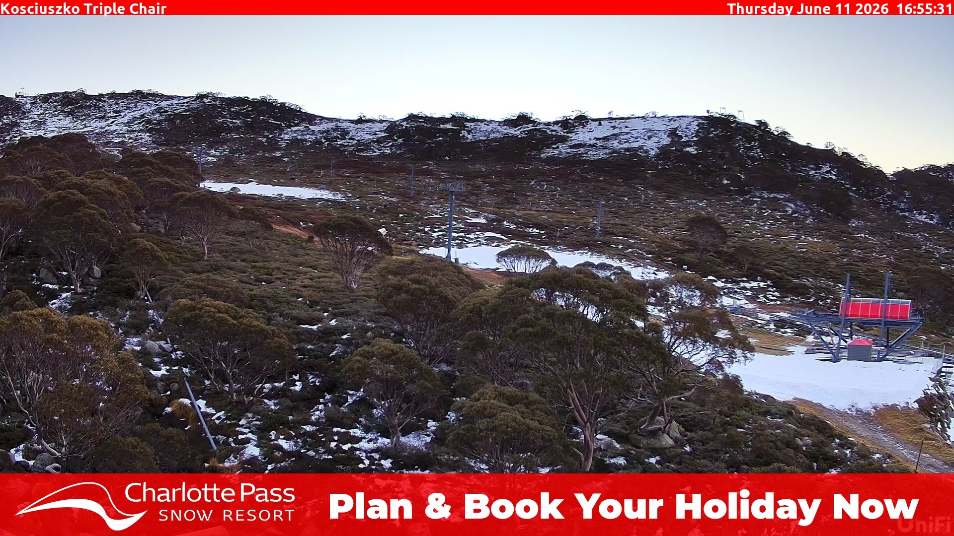 Charlotte Pass Kosciuszko Triple Chair snow cam captured at 11 June 2026, 6:58 am