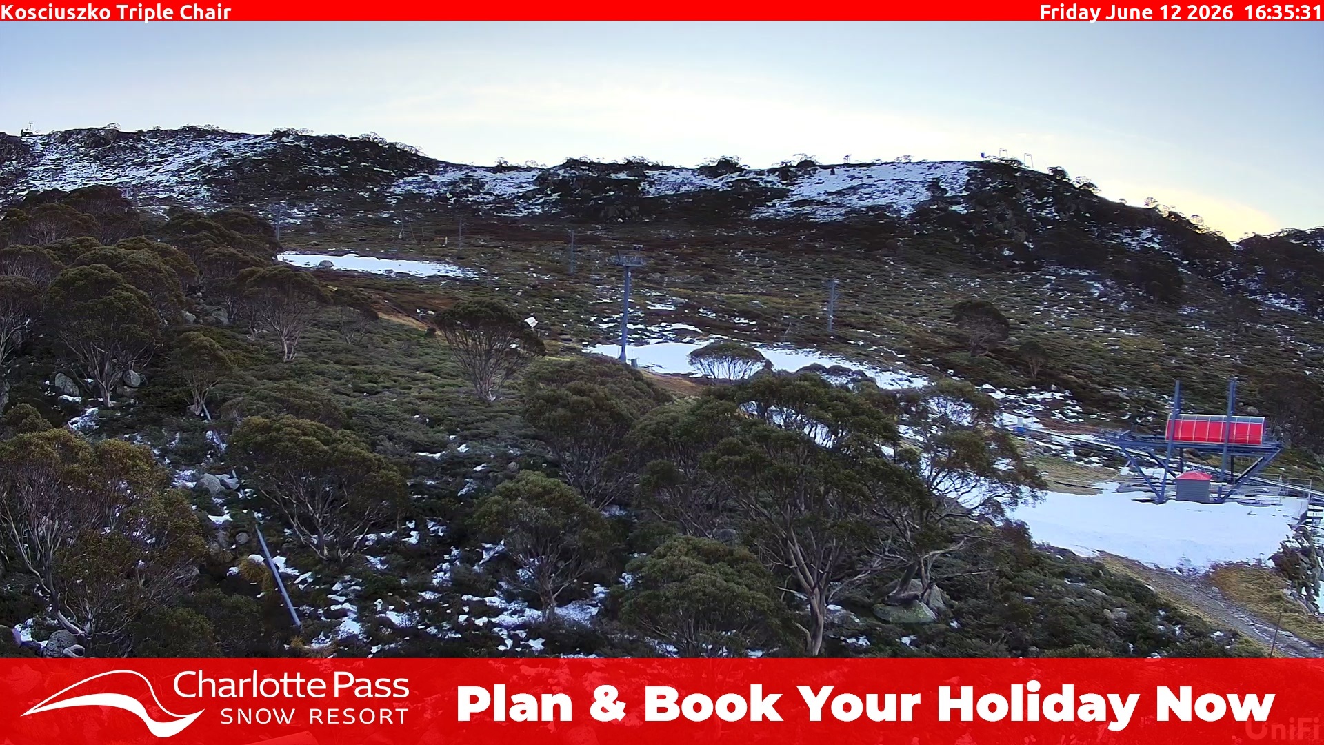 Charlotte Pass Kosciuszko Triple Chair snow cam captured at 12 June 2026, 6:40 am