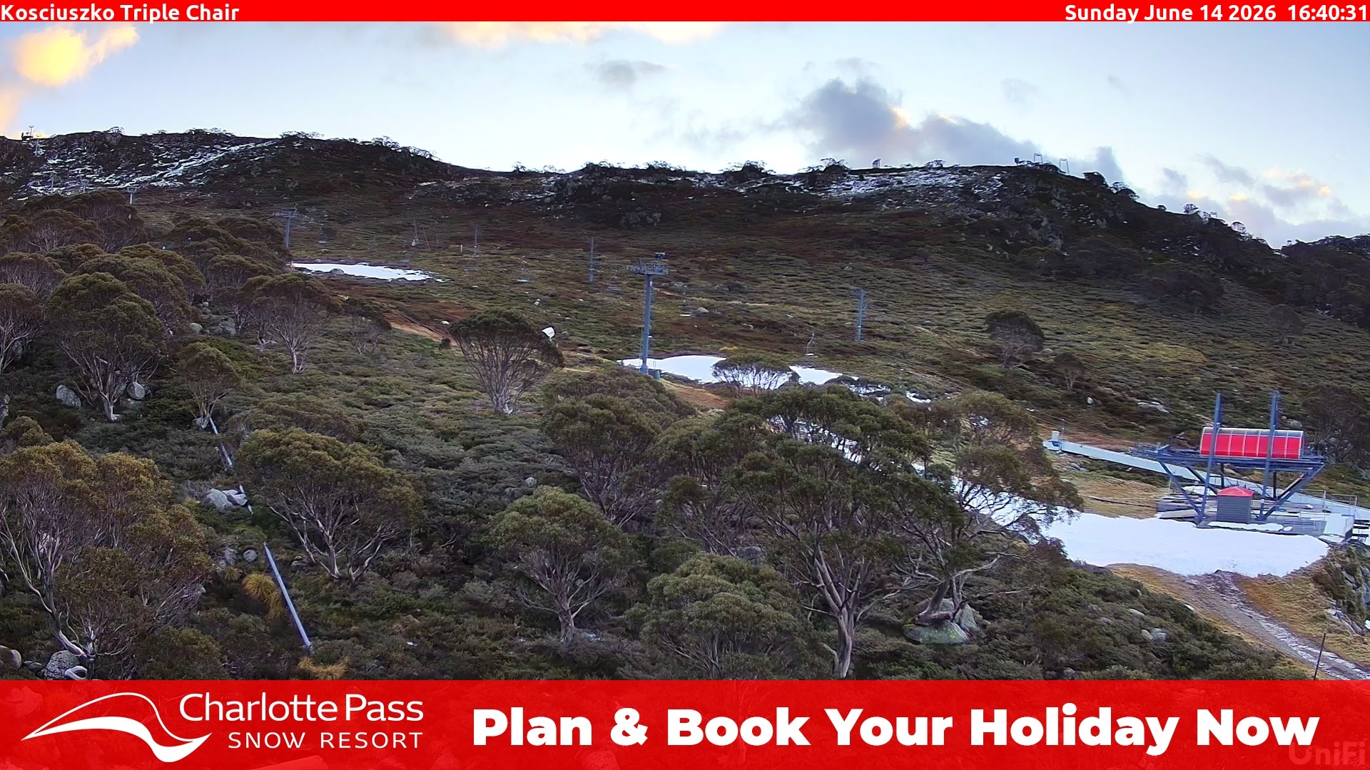 Charlotte Pass Kosciuszko Triple Chair snow cam captured at 14 June 2026, 6:41 am
