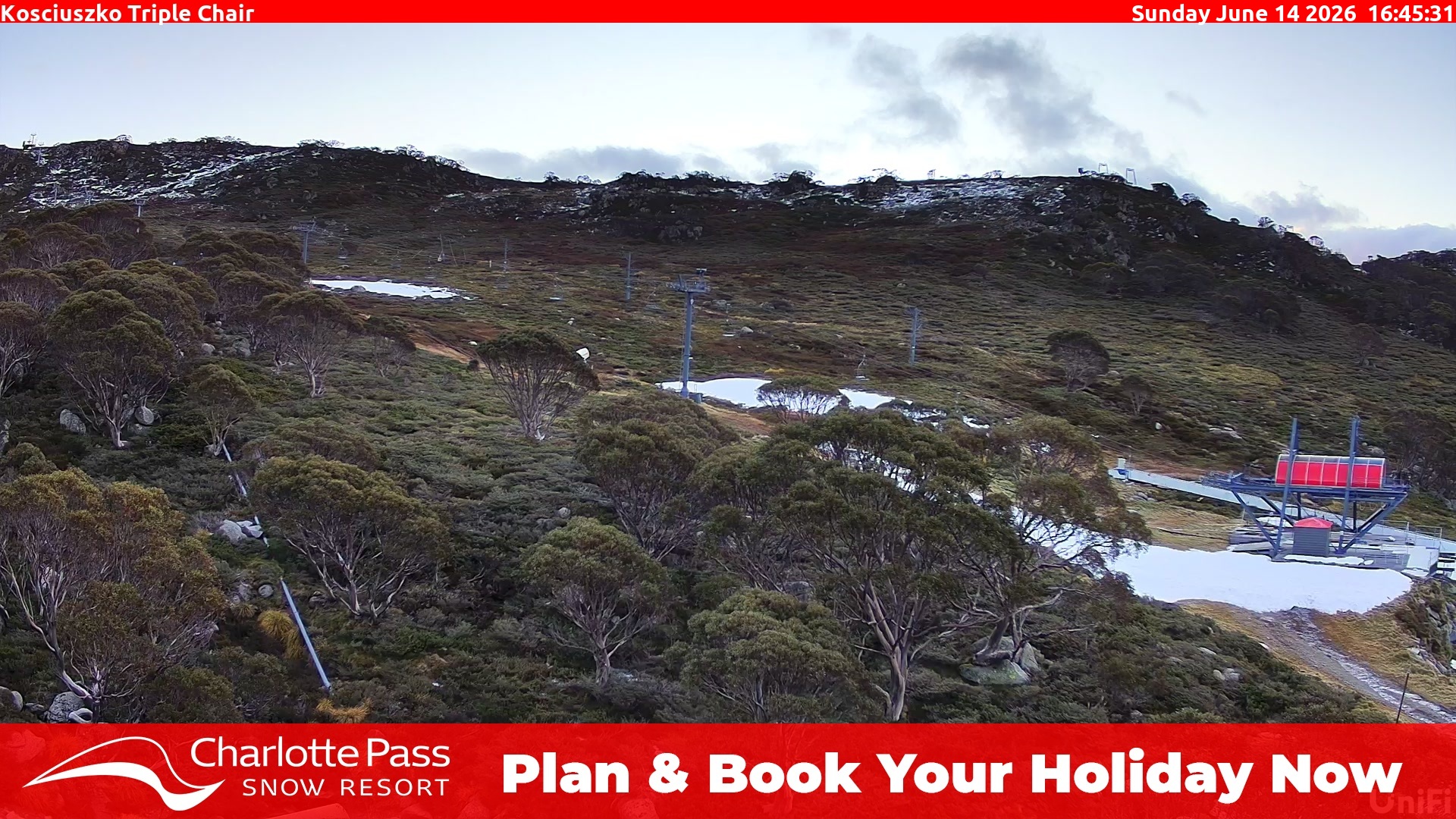 Charlotte Pass Kosciuszko Triple Chair snow cam captured at 14 June 2026, 6:47 am