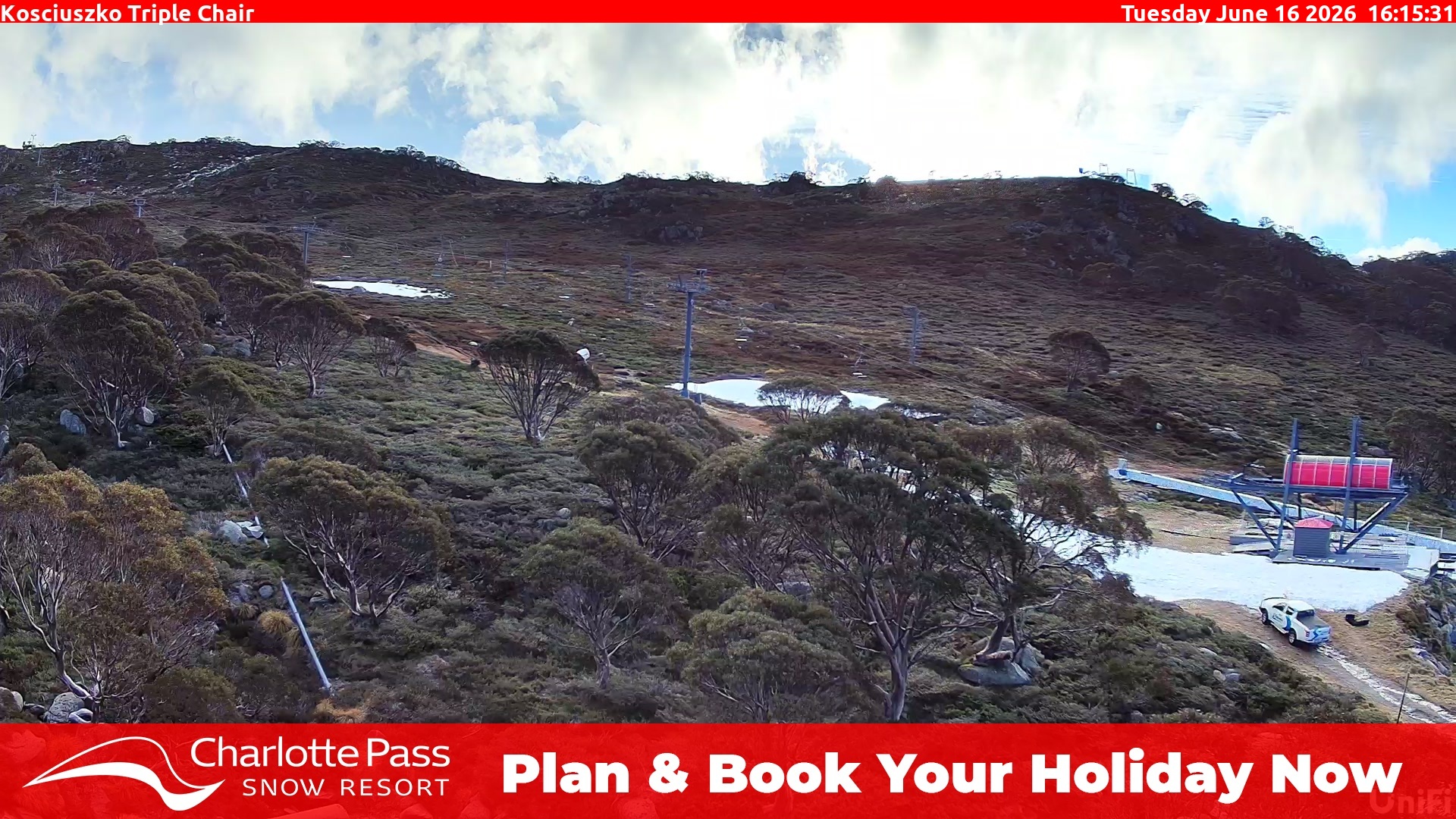 Charlotte Pass Kosciuszko Triple Chair snow cam captured at 16 June 2026, 6:18 am