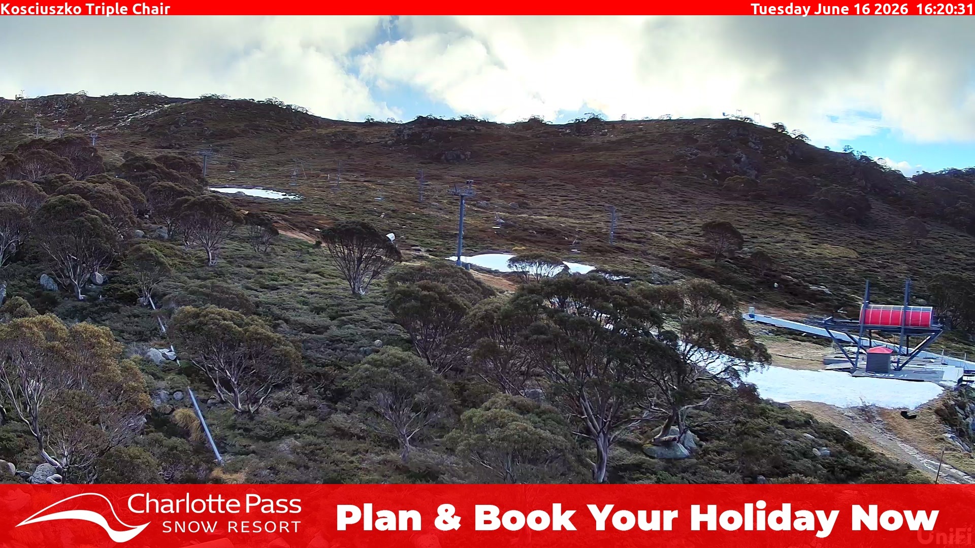Charlotte Pass Kosciuszko Triple Chair snow cam captured at 16 June 2026, 6:24 am