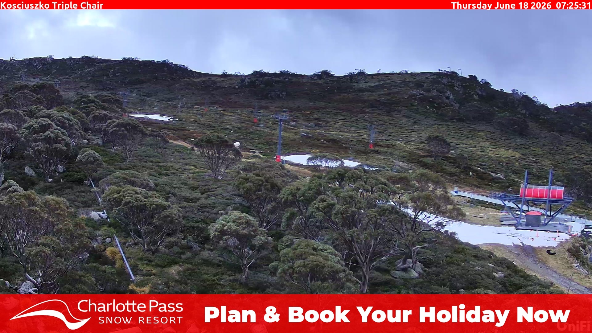 Charlotte Pass Kosciuszko Triple Chair snow cam captured at 17 June 2026, 9:30 pm