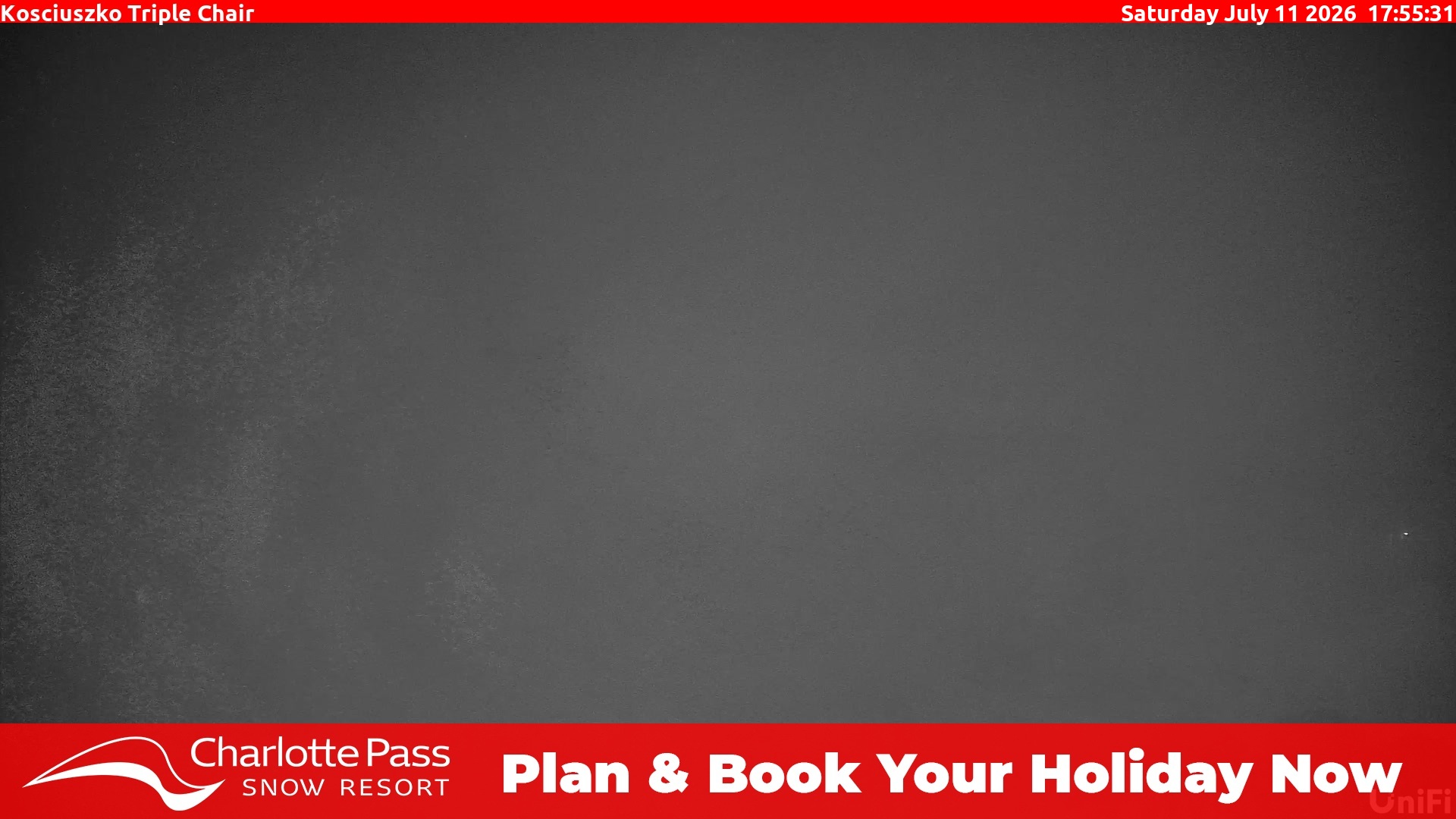 Charlotte Pass Kosciuszko Triple Chair snow cam captured at 11 July 2026 at 5:57 pm AEST