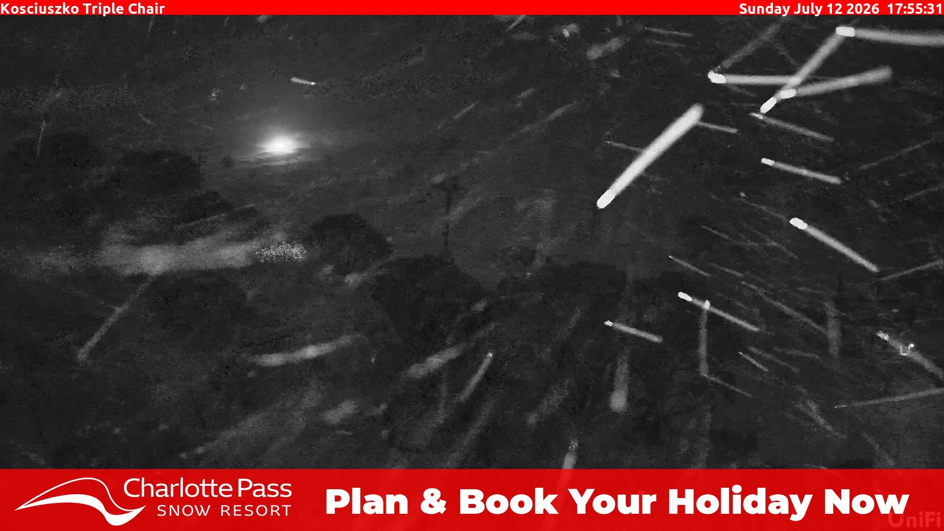 Charlotte Pass Kosciuszko Triple Chair snow cam captured at 12 July 2026 at 6:04 pm AEST