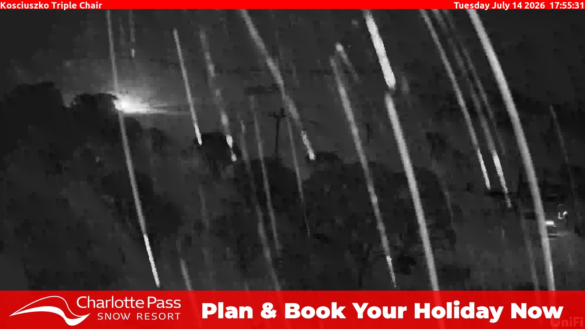 Charlotte Pass Kosciuszko Triple Chair snow cam captured at 14 July 2026 at 6:01 pm AEST