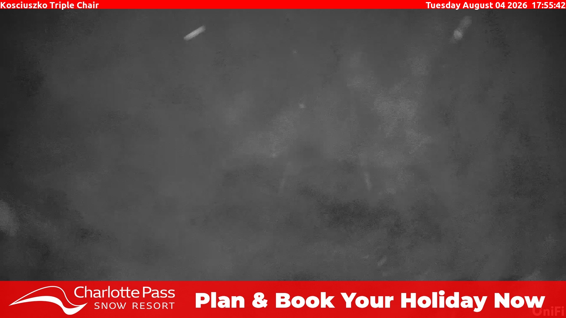 Charlotte Pass Kosciuszko Triple Chair snow cam captured at 4 August 2026 at 5:56 pm AEST