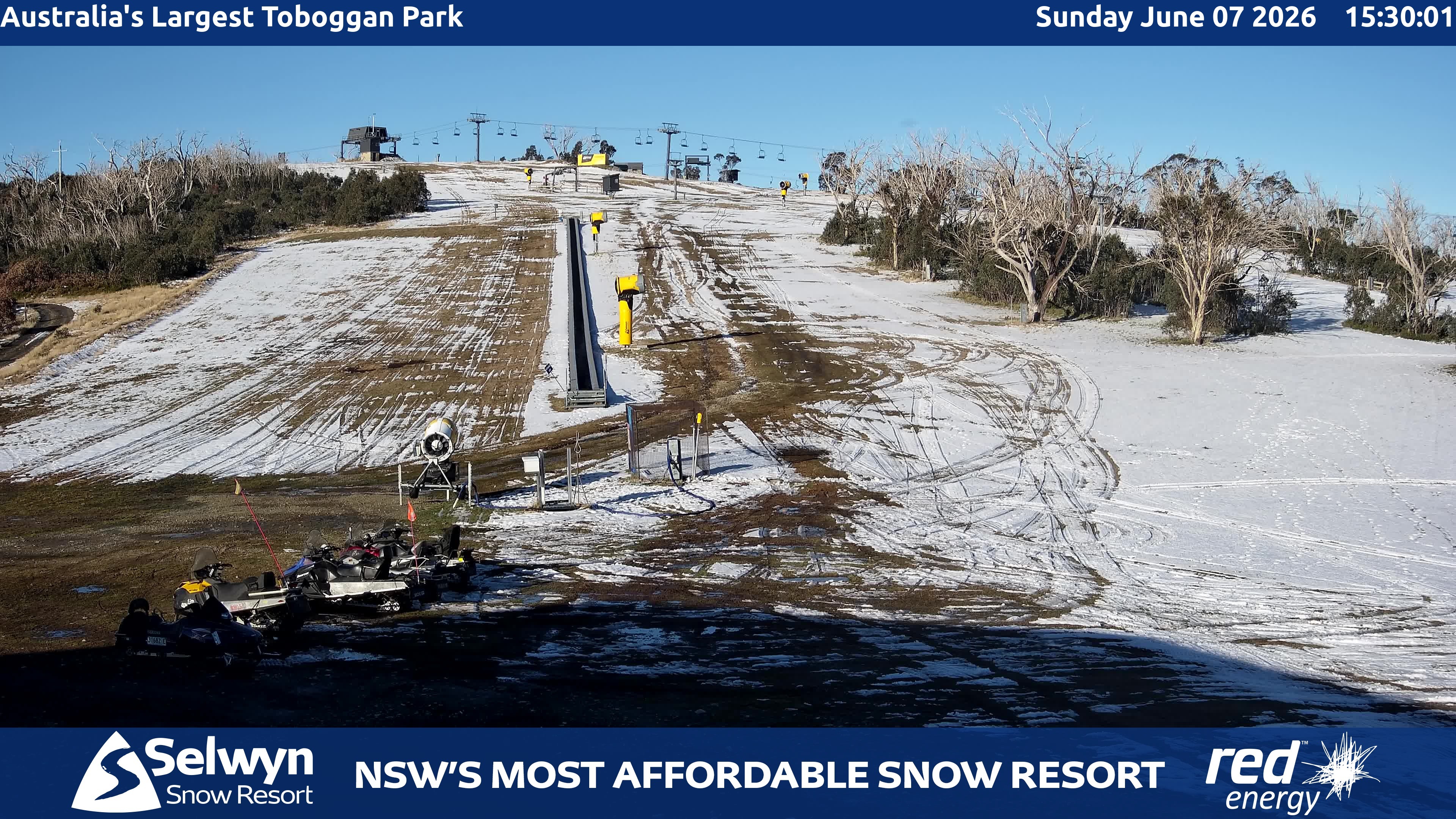 Selwyn Snow Resort Toboggan Park snow cam captured at 7 June 2026, 5:31 am