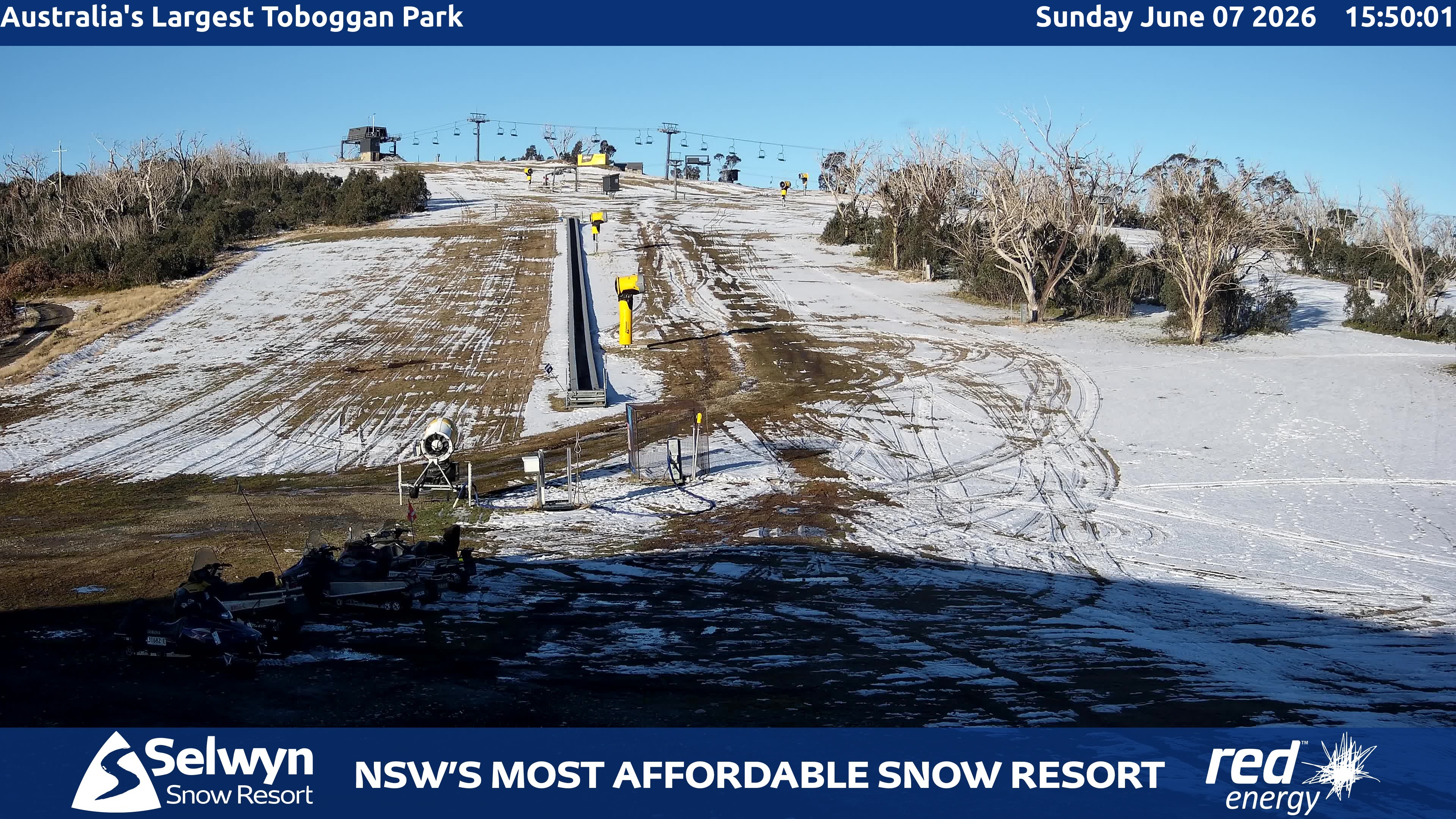 Selwyn Snow Resort Toboggan Park snow cam captured at 7 June 2026, 5:53 am