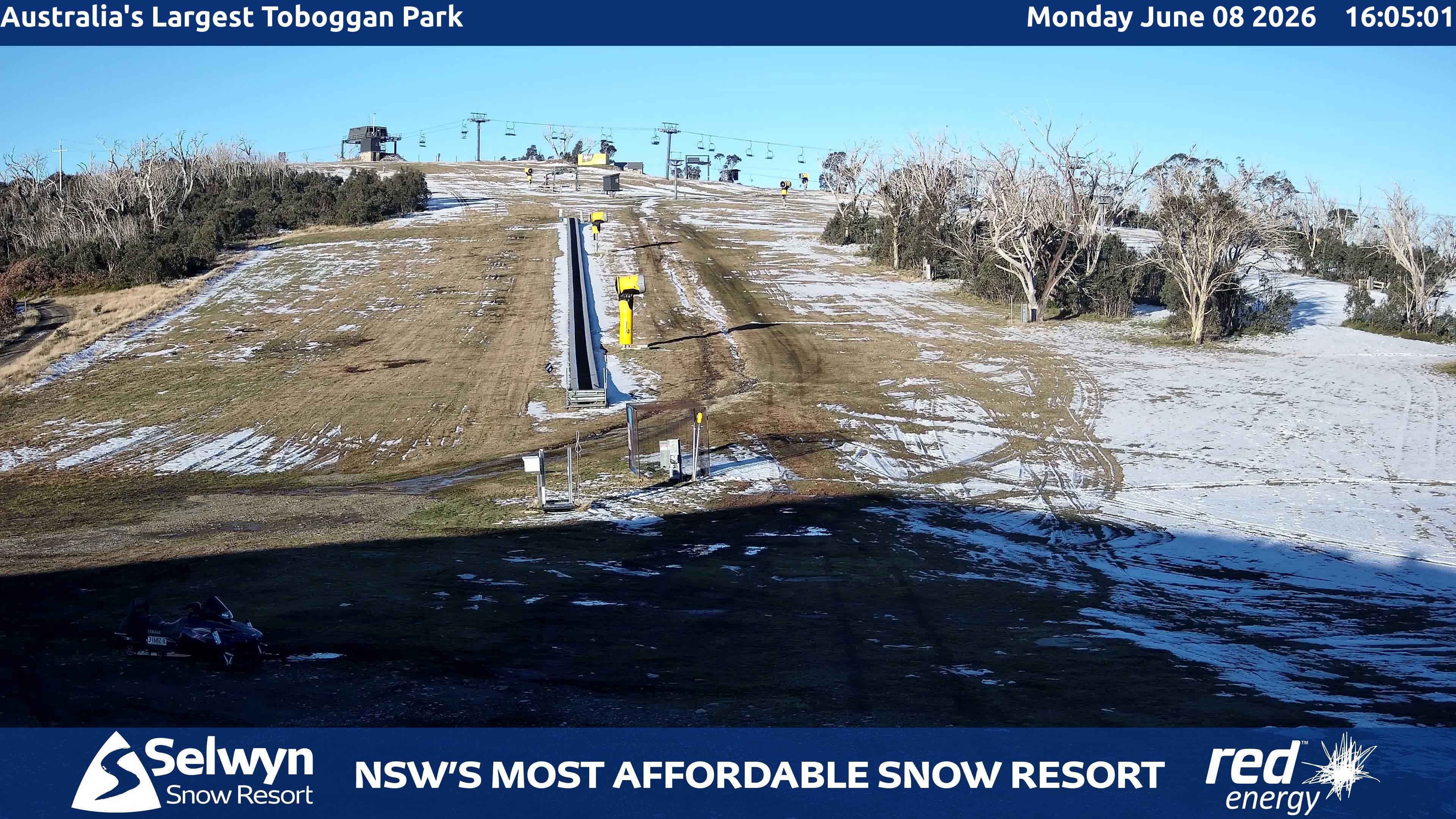 Selwyn Snow Resort Toboggan Park snow cam captured at 8 June 2026, 6:07 am