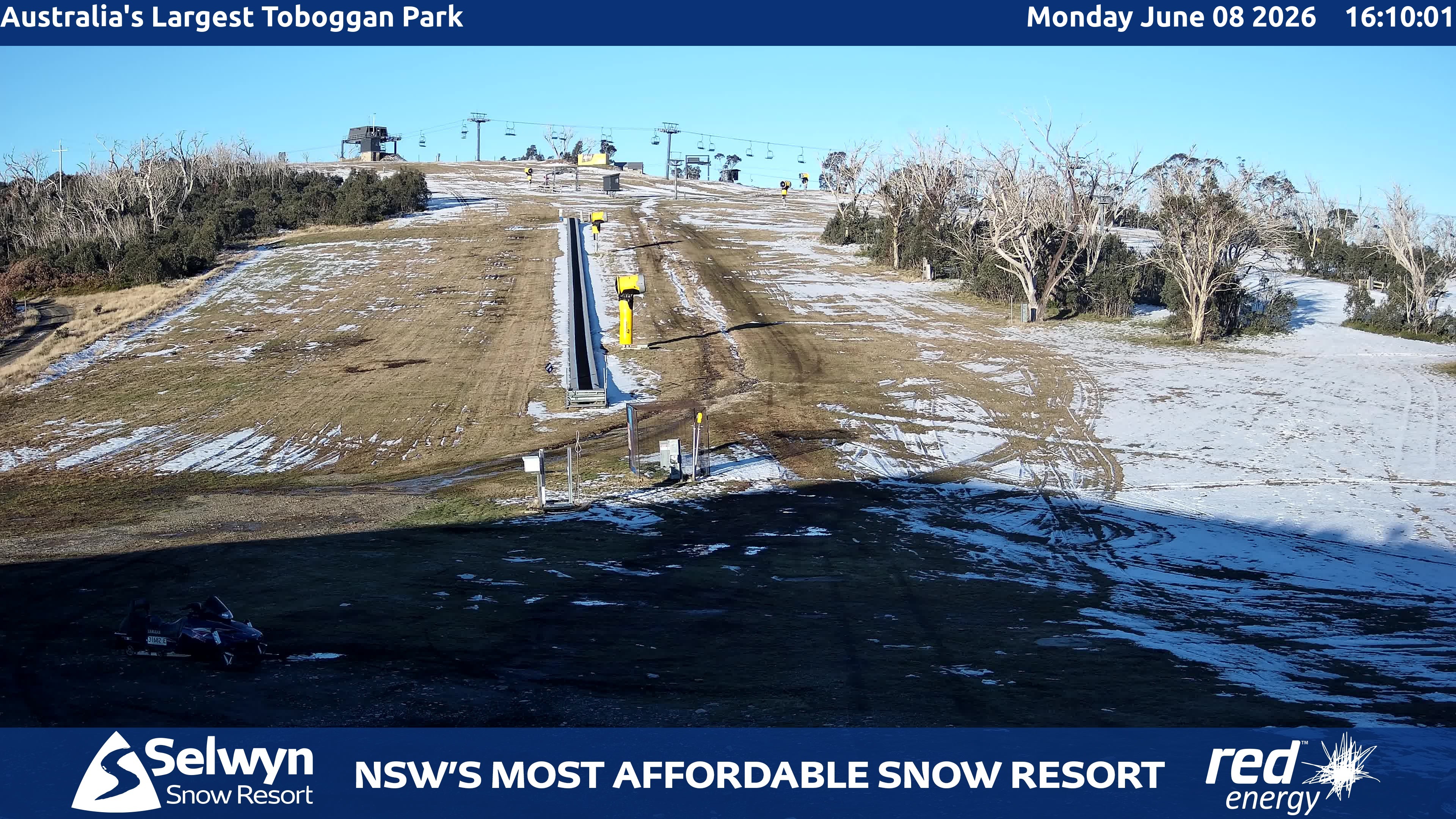 Selwyn Snow Resort Toboggan Park snow cam captured at 8 June 2026, 6:13 am