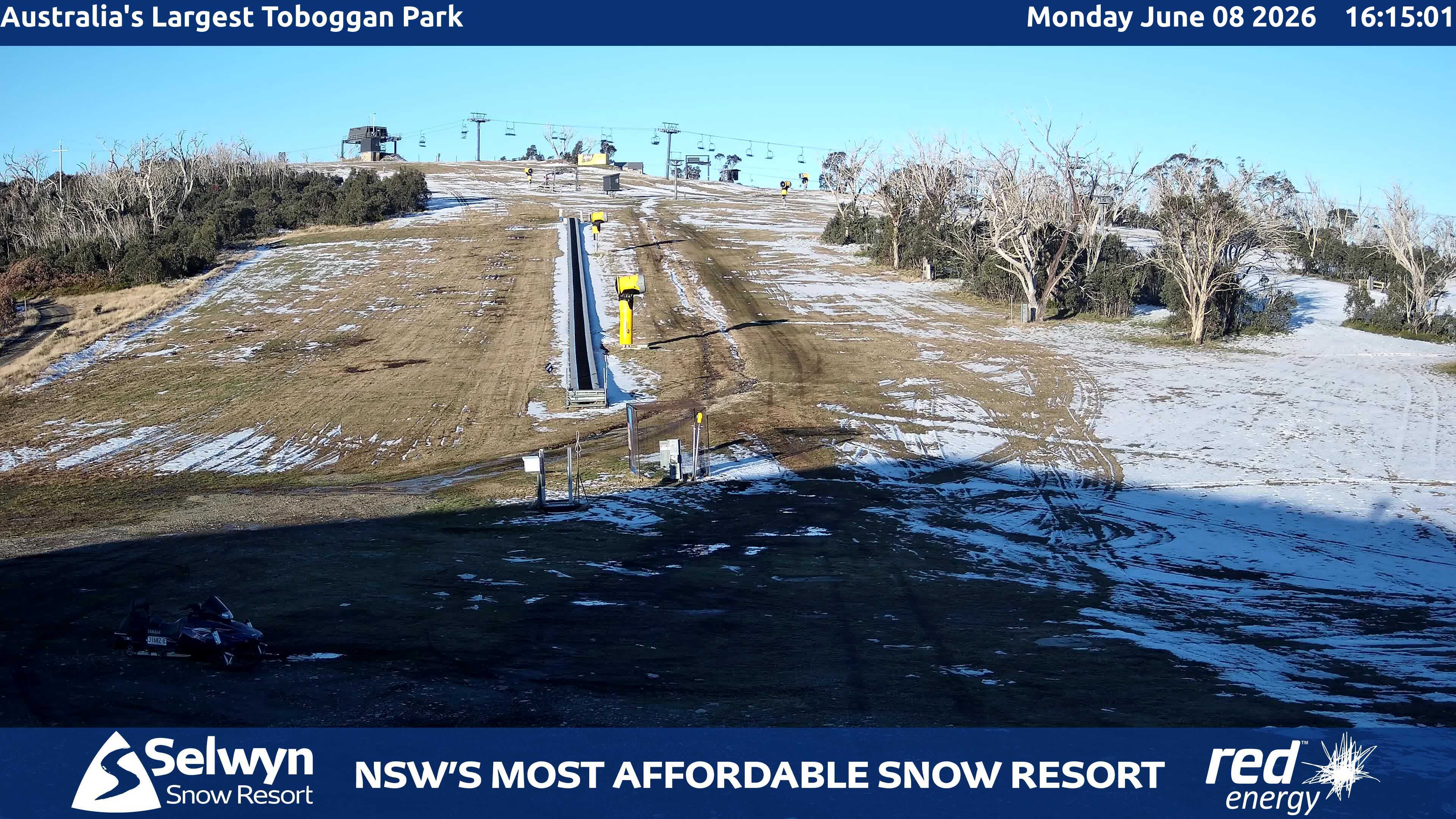 Selwyn Snow Resort Toboggan Park snow cam captured at 8 June 2026, 6:19 am