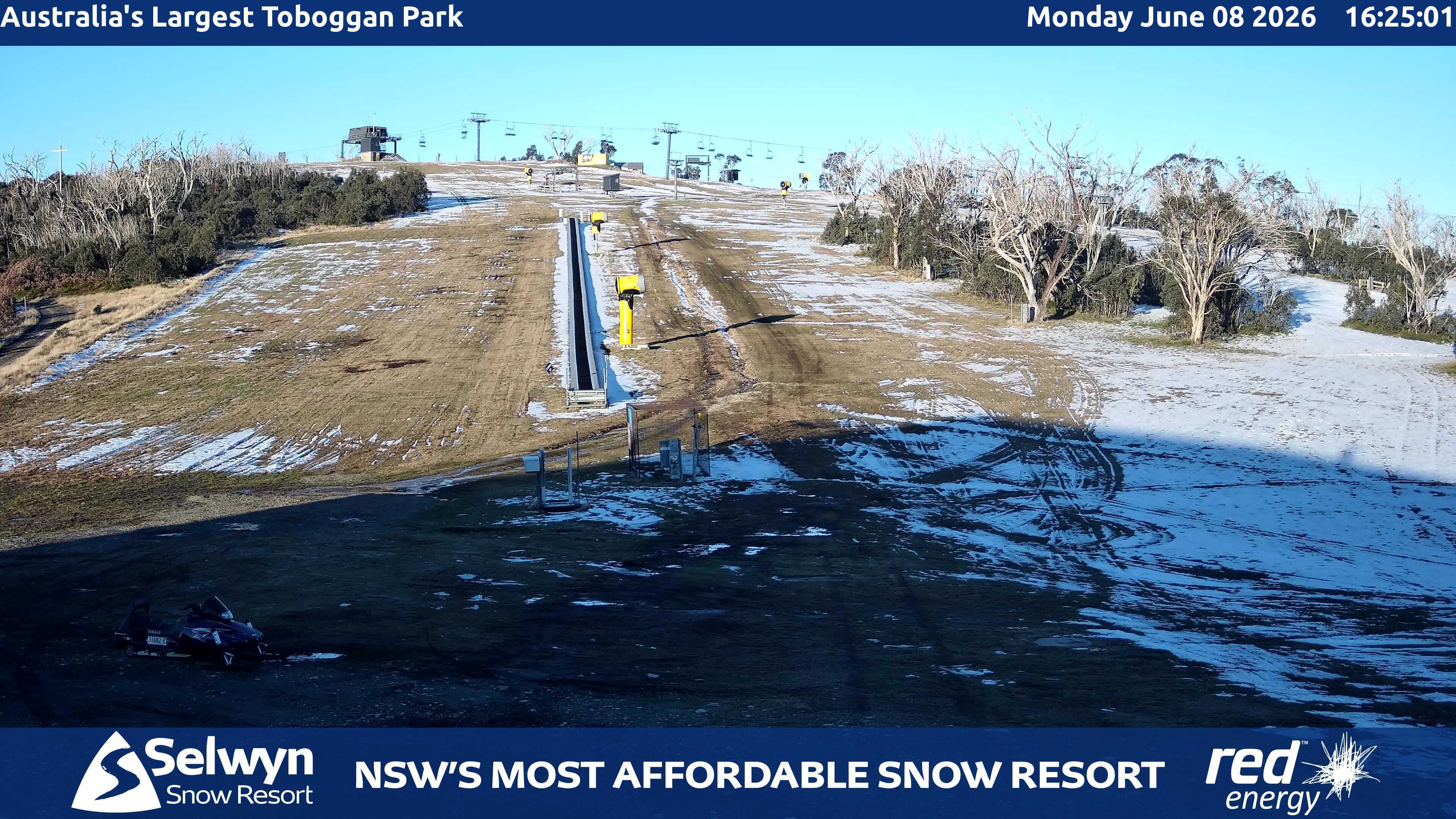 Selwyn Snow Resort Toboggan Park snow cam captured at 8 June 2026, 6:25 am