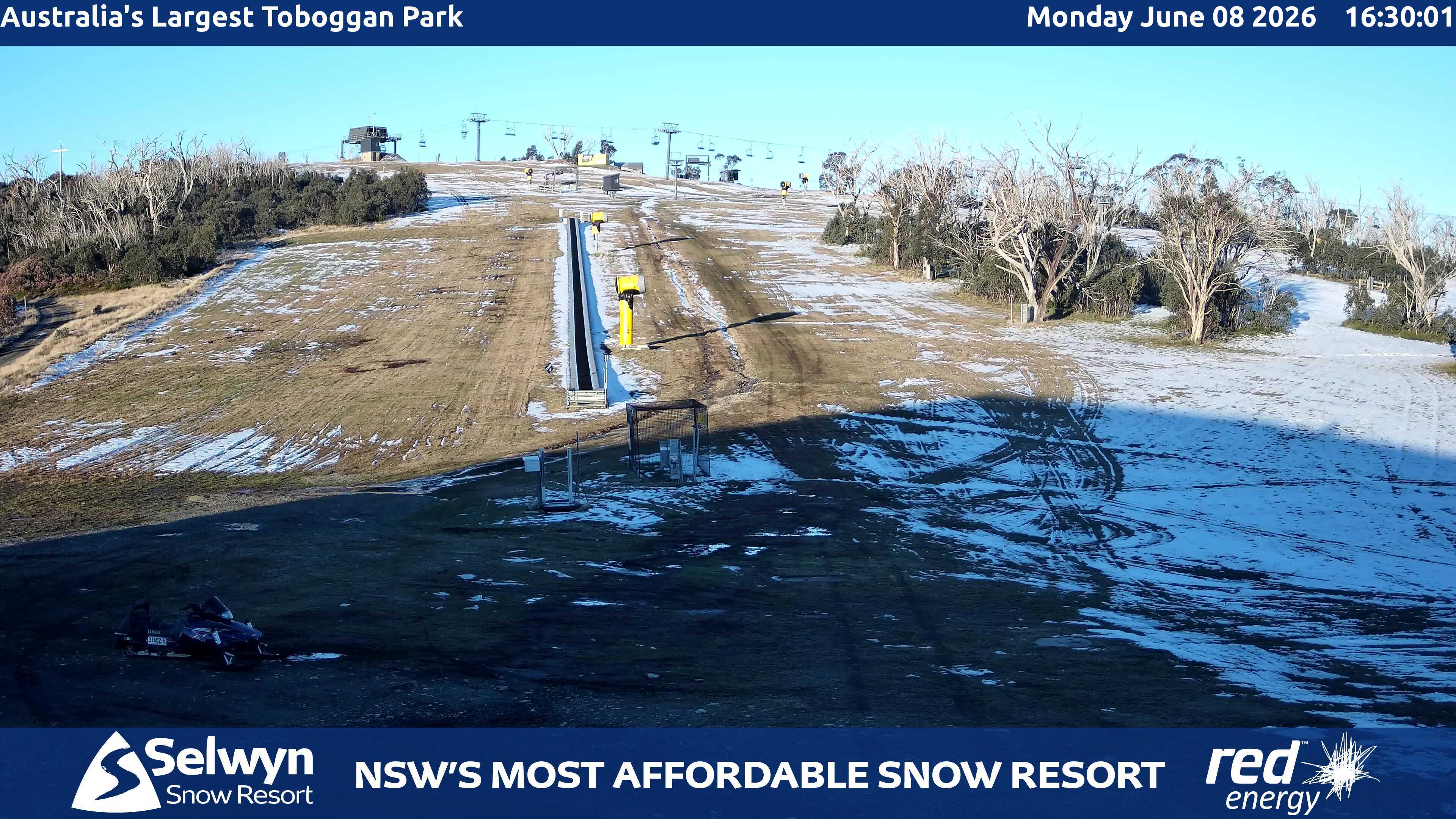 Selwyn Snow Resort Toboggan Park snow cam captured at 8 June 2026, 6:31 am