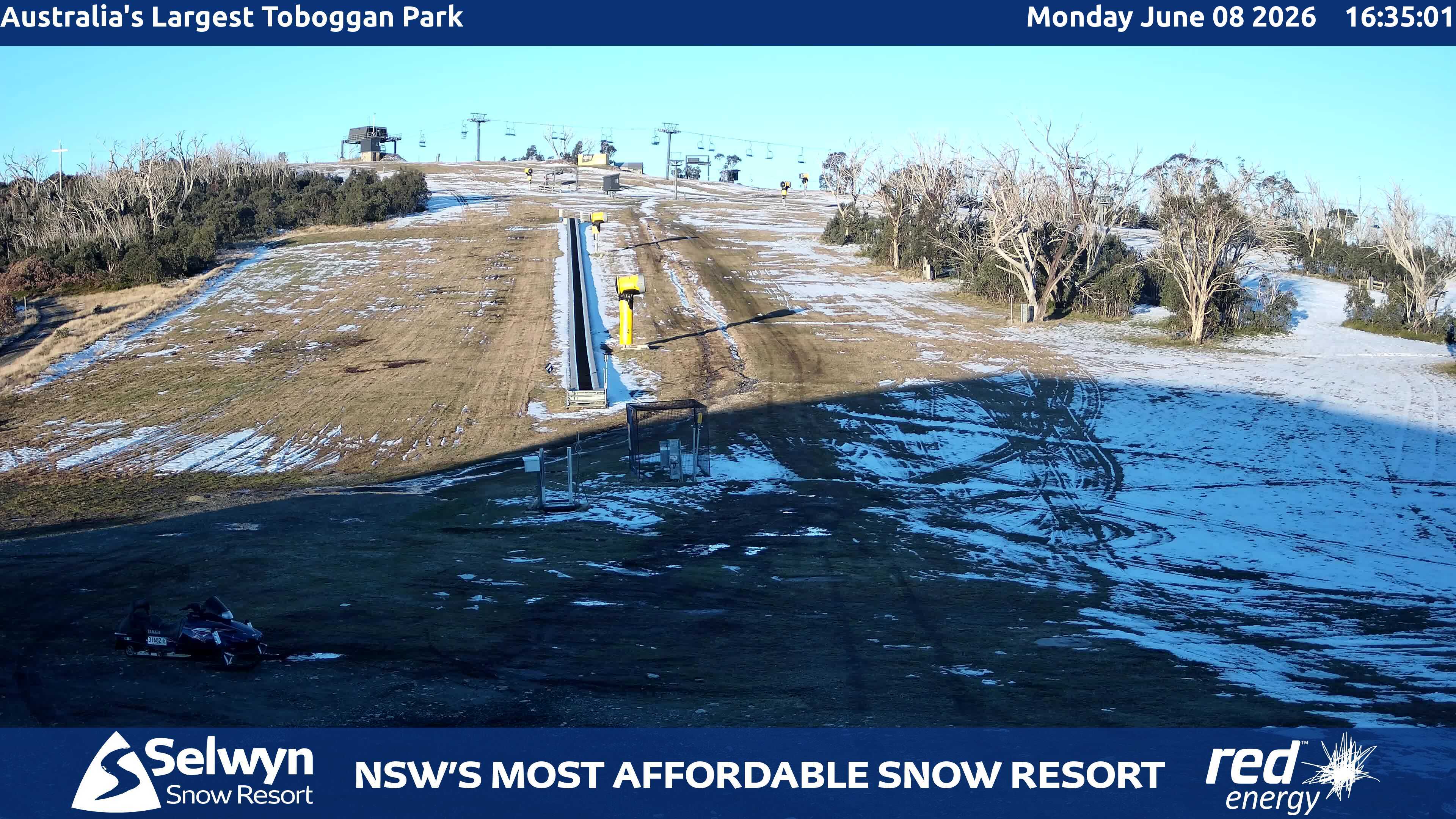 Selwyn Snow Resort Toboggan Park snow cam captured at 8 June 2026, 6:37 am