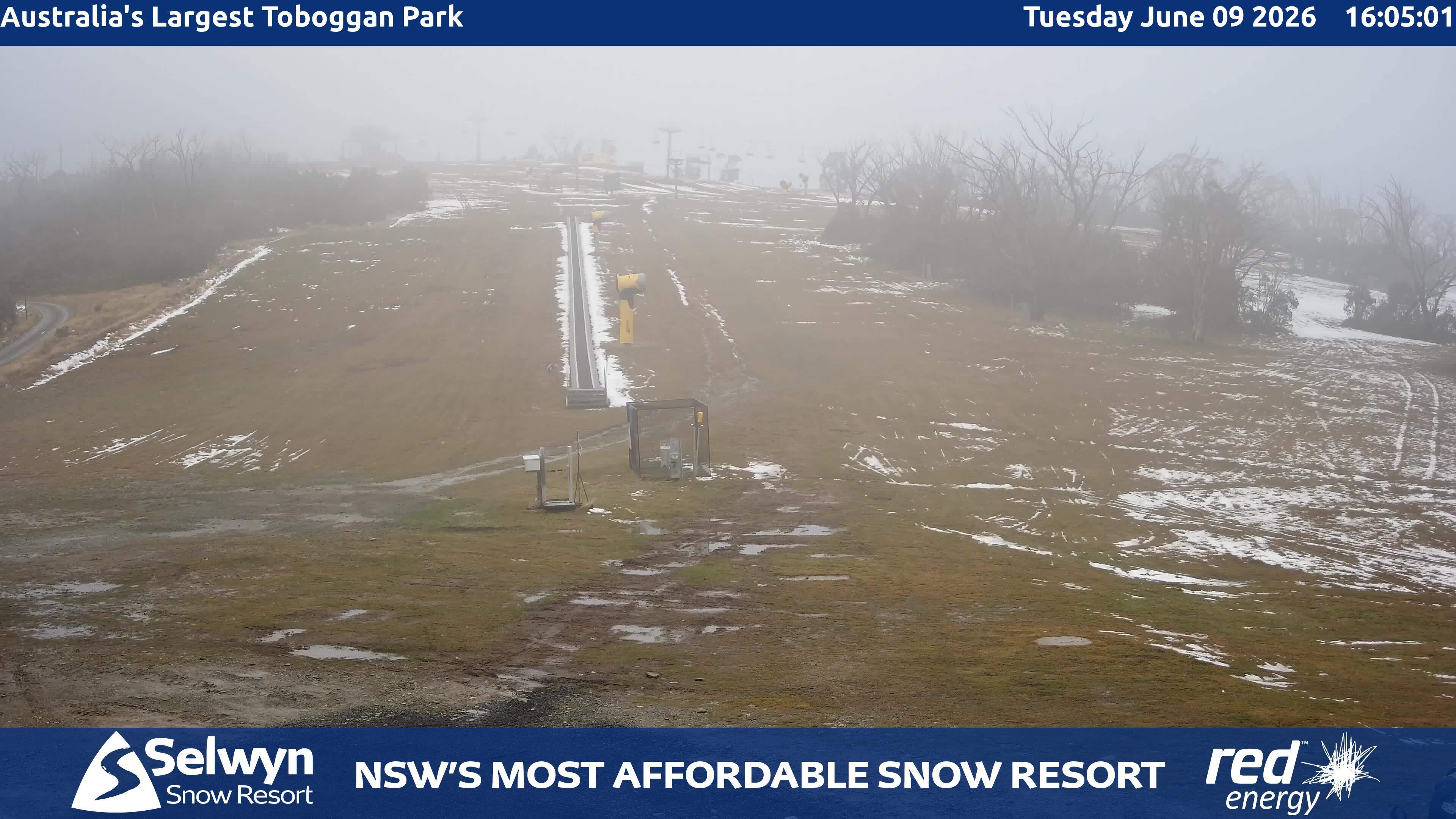 Selwyn Snow Resort Toboggan Park snow cam captured at 9 June 2026, 6:10 am