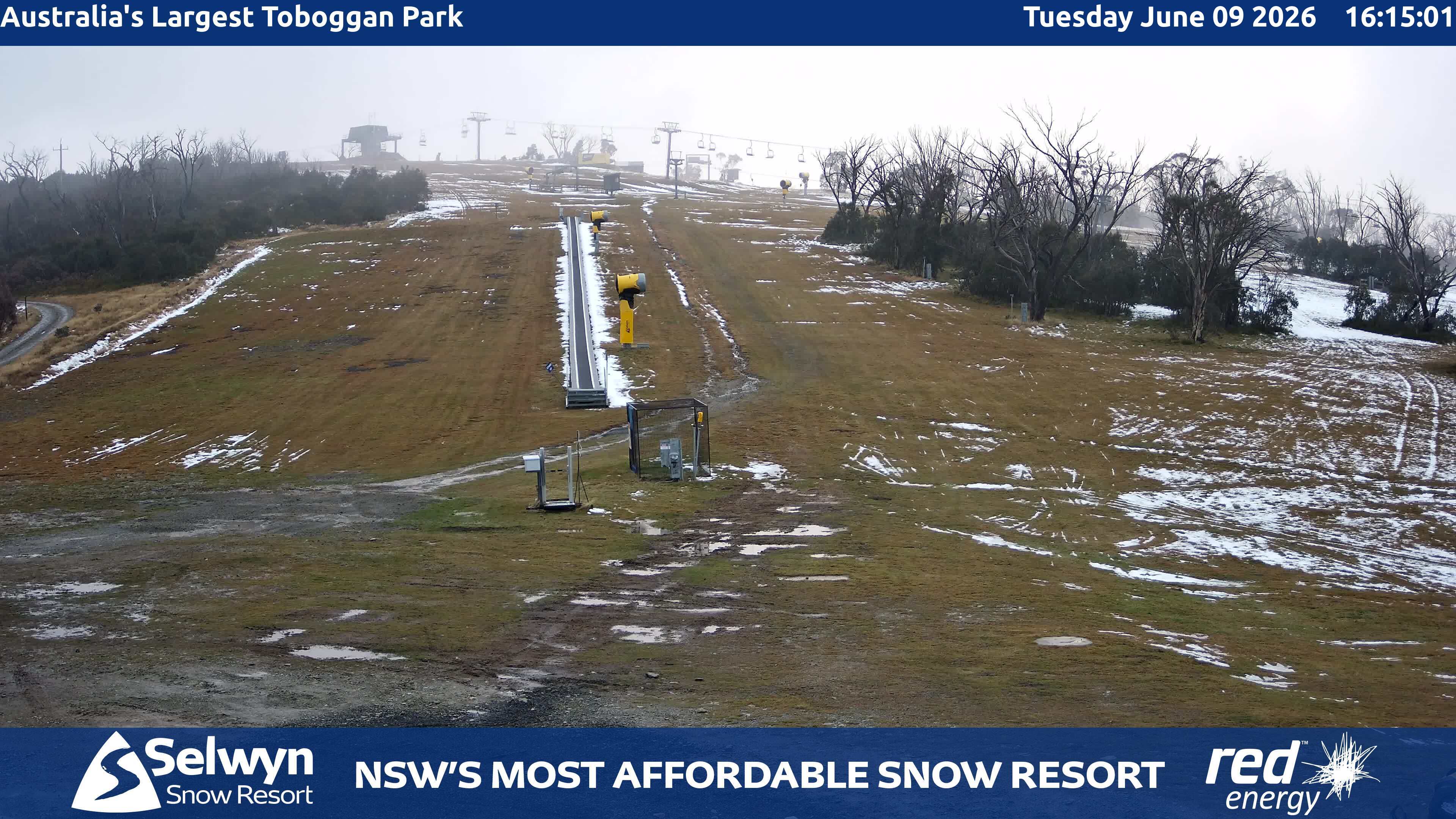 Selwyn Snow Resort Toboggan Park snow cam captured at 9 June 2026, 6:16 am