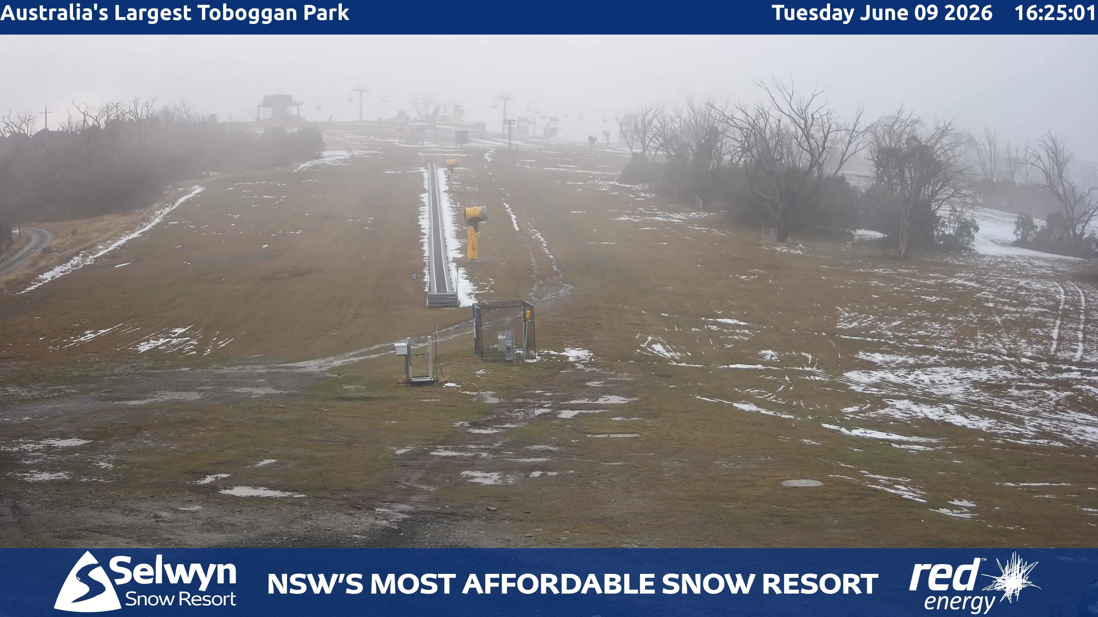 Selwyn Snow Resort Toboggan Park snow cam captured at 9 June 2026, 6:28 am