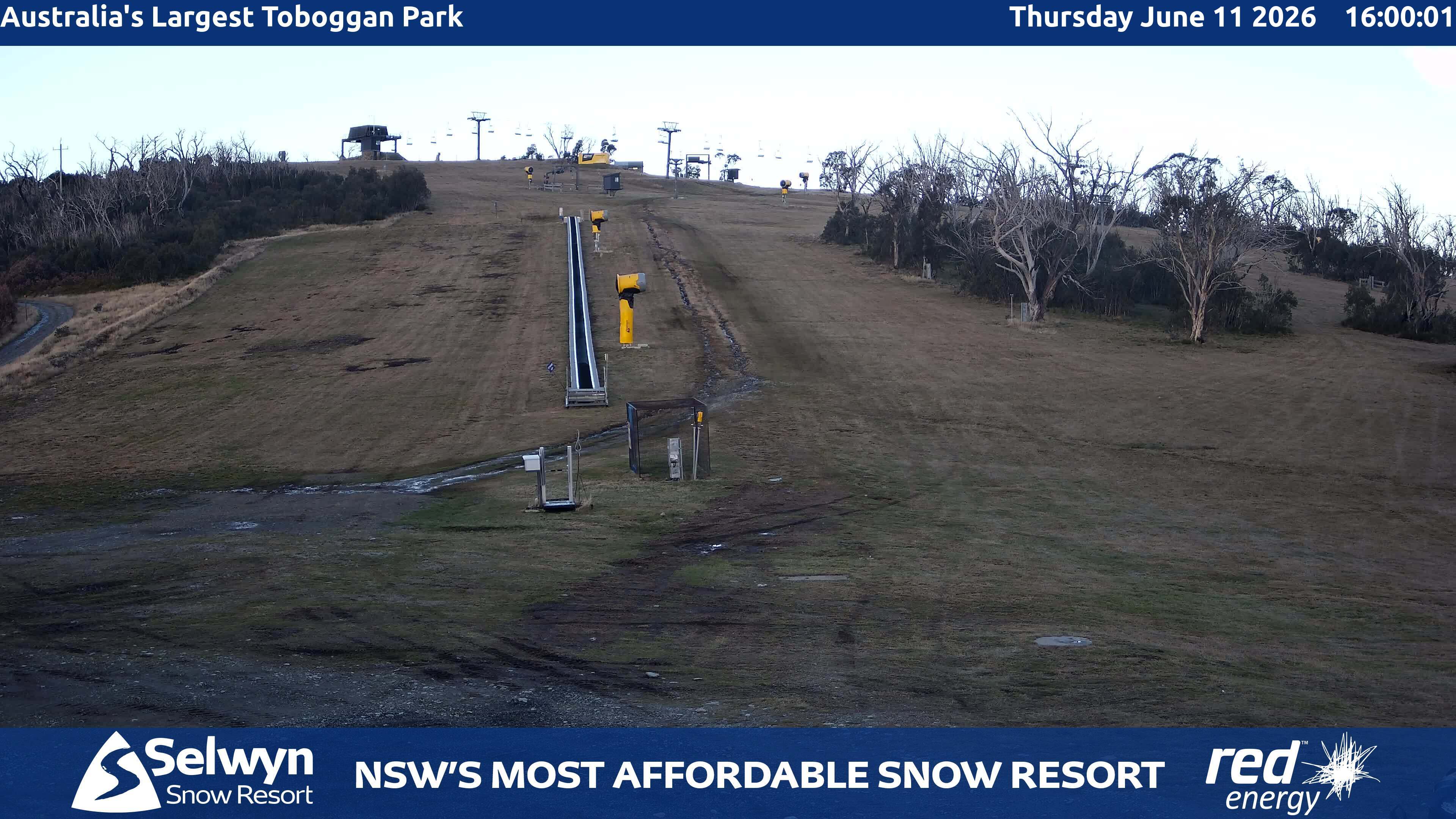 Selwyn Snow Resort Toboggan Park snow cam captured at 11 June 2026, 6:03 am