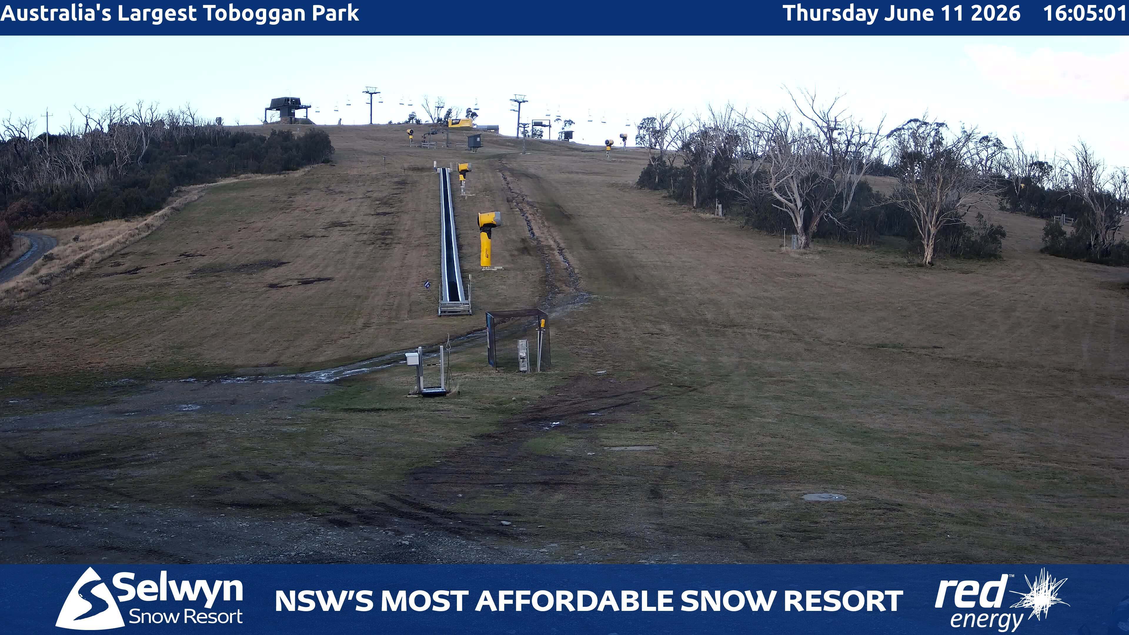 Selwyn Snow Resort Toboggan Park snow cam captured at 11 June 2026, 6:09 am