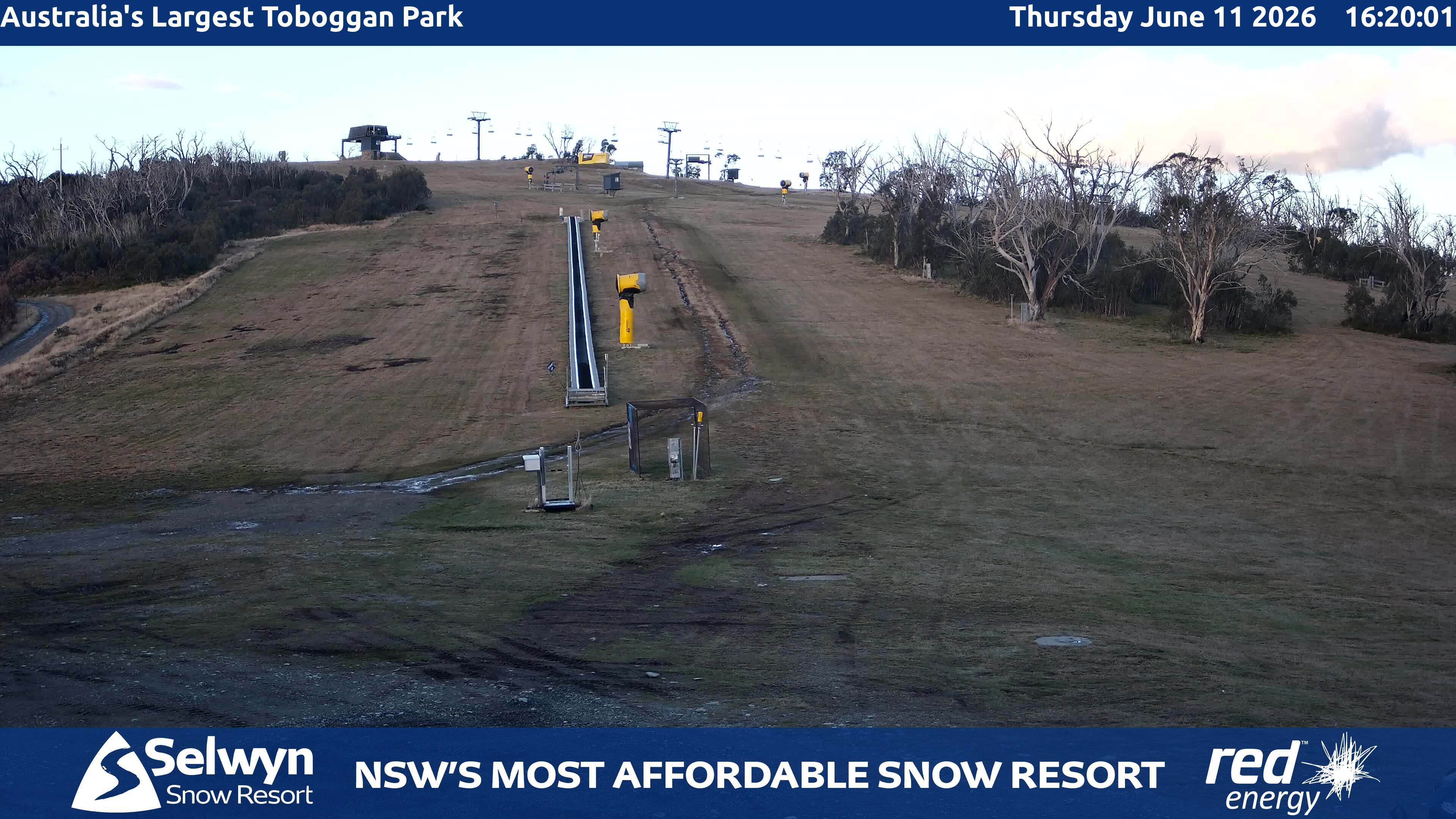 Selwyn Snow Resort Toboggan Park snow cam captured at 11 June 2026, 6:21 am