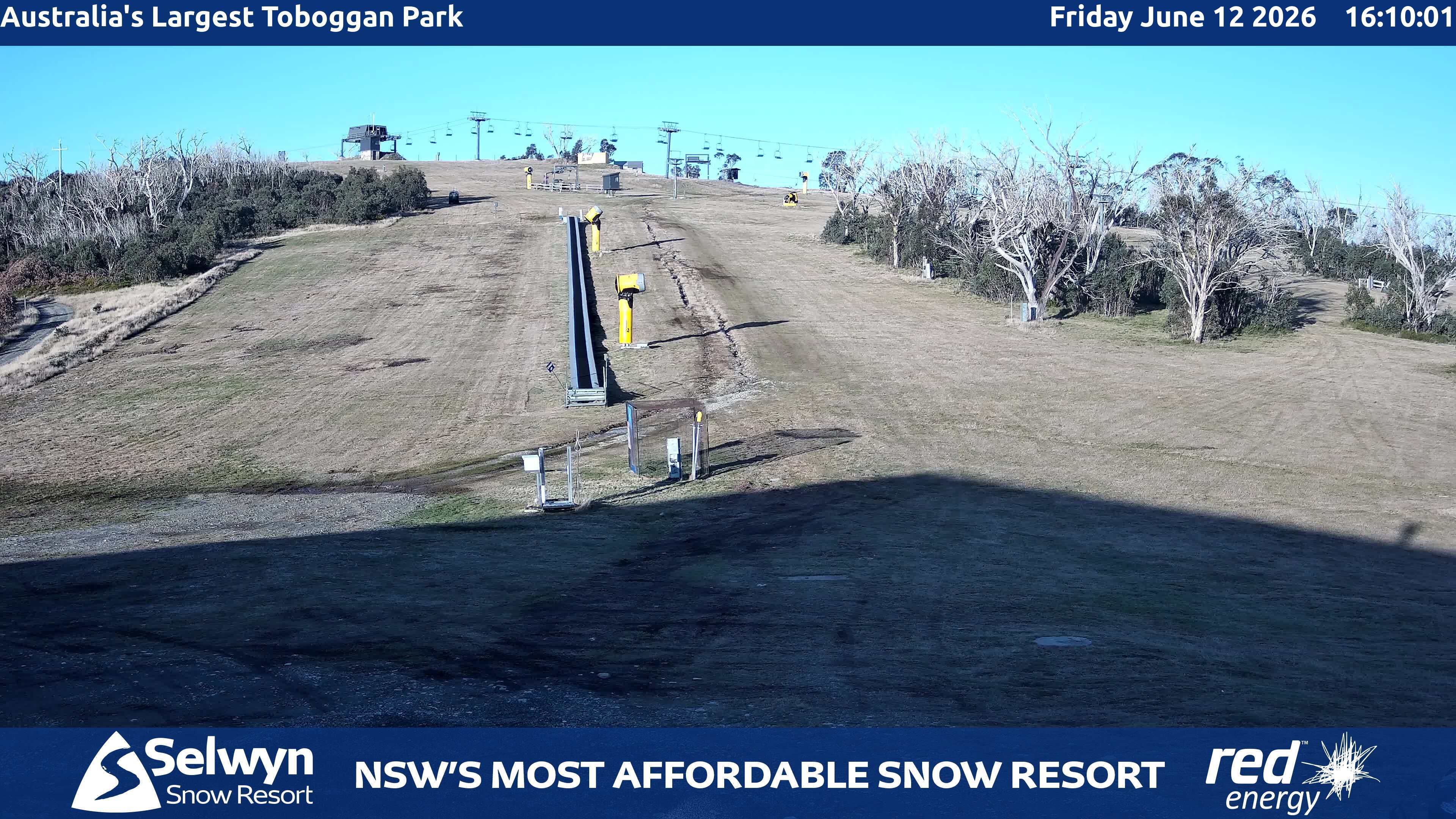 Selwyn Snow Resort Toboggan Park snow cam captured at 12 June 2026, 6:13 am